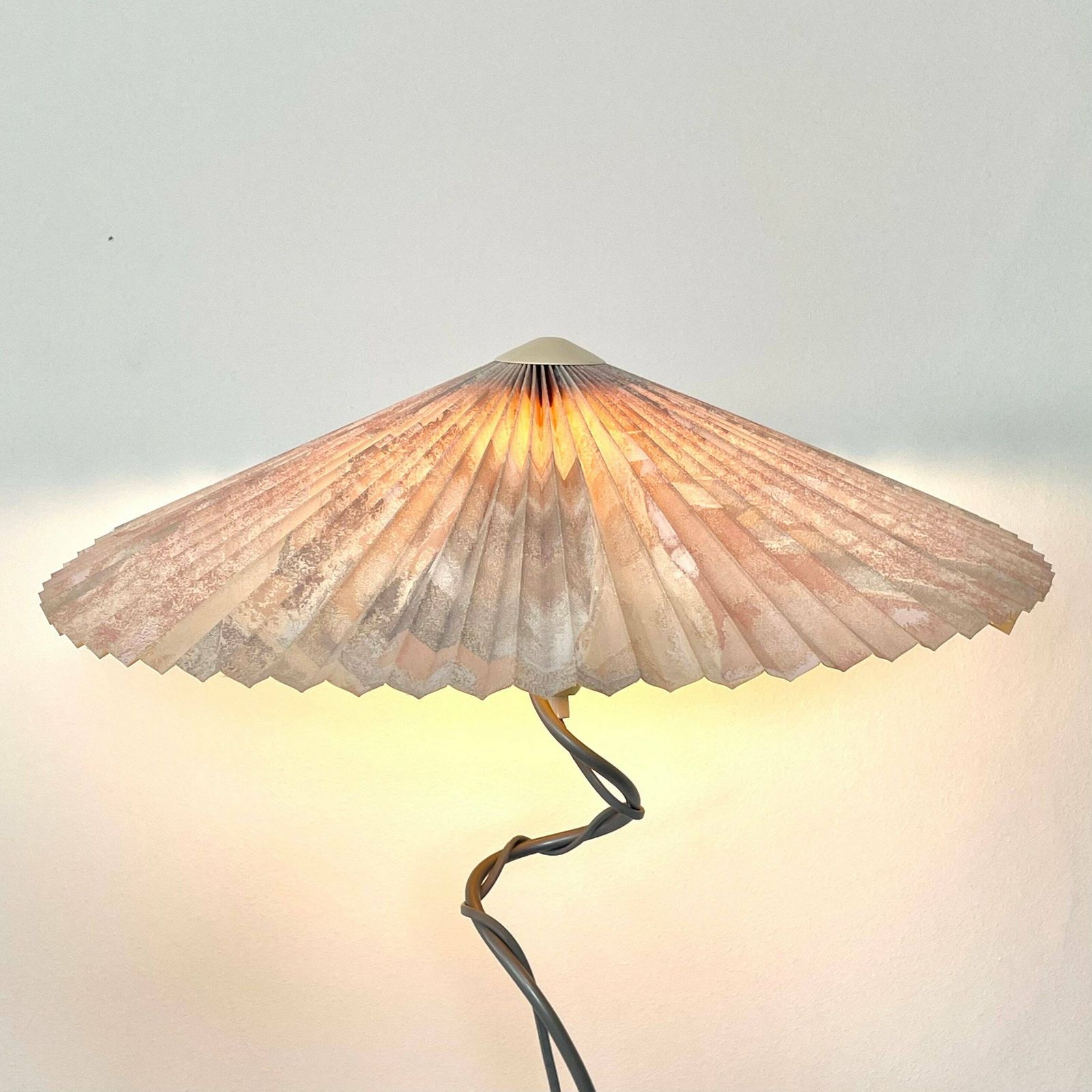 Postmodern Belgian Vintage Floor Lamp With A Concrete Base, Swaying Organic Metal Pole And A Pleated Vintage Shade   Design By Massive photo for sale