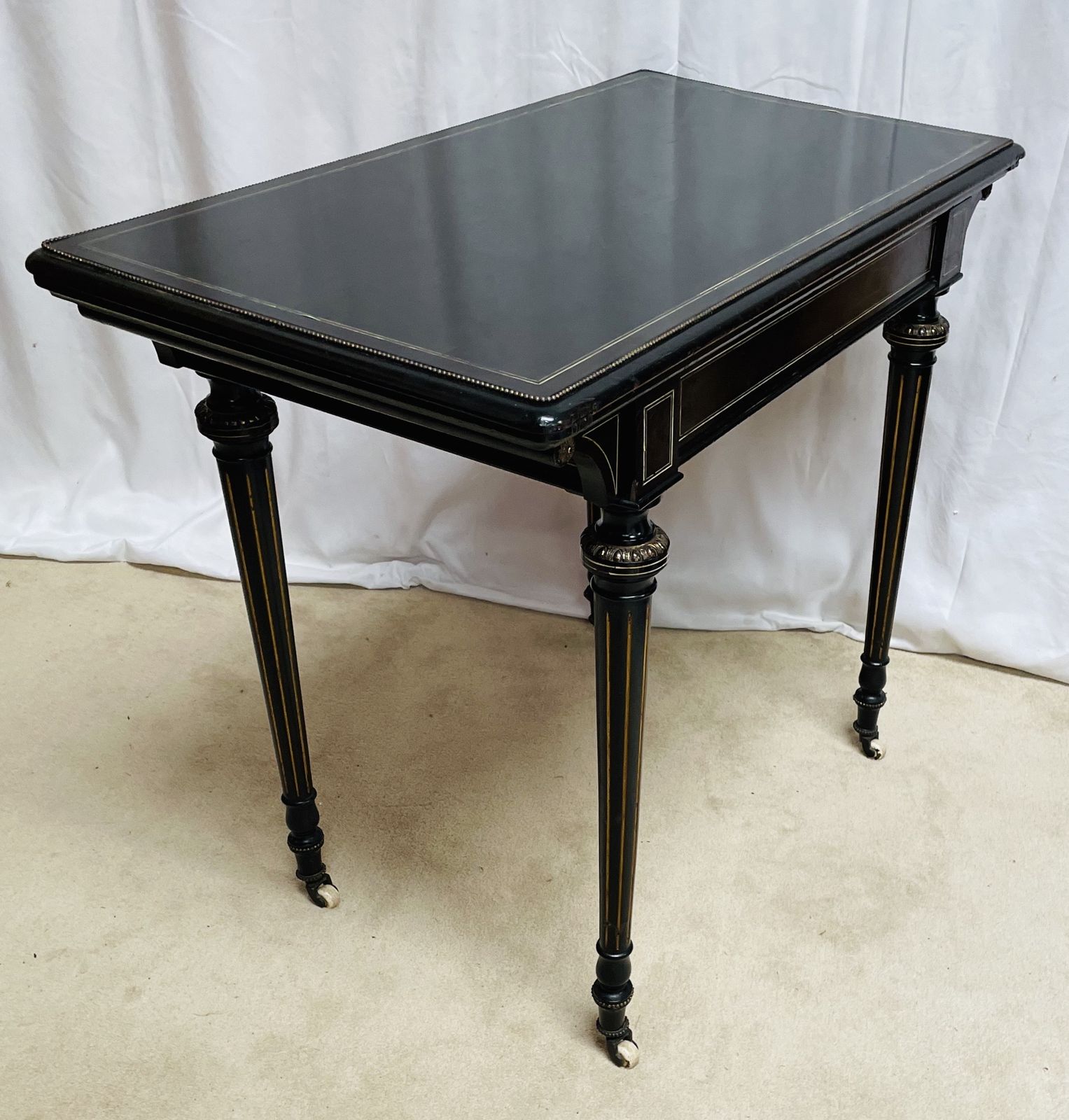photo for sale Fabulous Victorian Aesthetic Period Ebonised Concertina Drawer Pull Fold Over Card Table