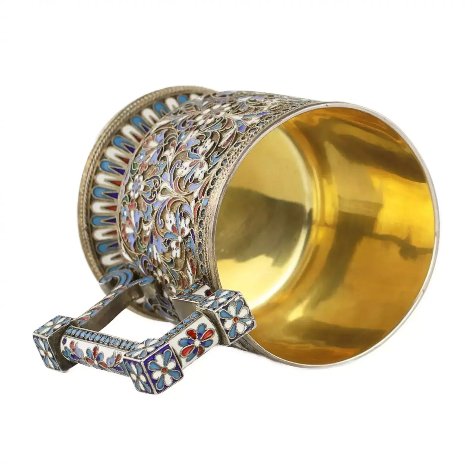 N.V. Alekseev. Silver Glass Holder In Cloisonné Enamels. Moscow. The Turn Of The 19th And 20th Centuries. photo vinterior