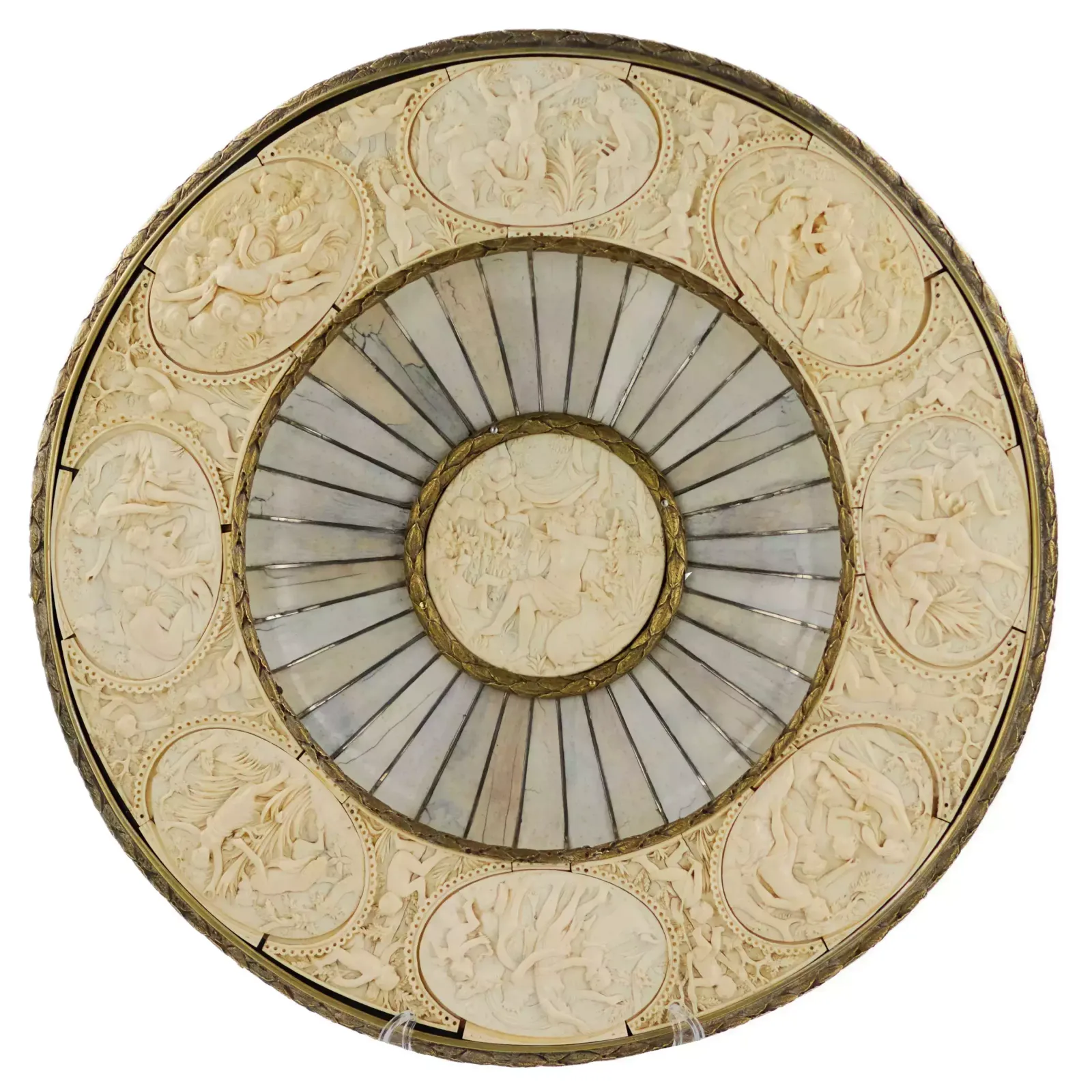 A Magnificent Neo Renaissance Bacchus Dish Inlaid With Ivory On Wood In The Manner Of Johann Michael Maucher (1645 1701)