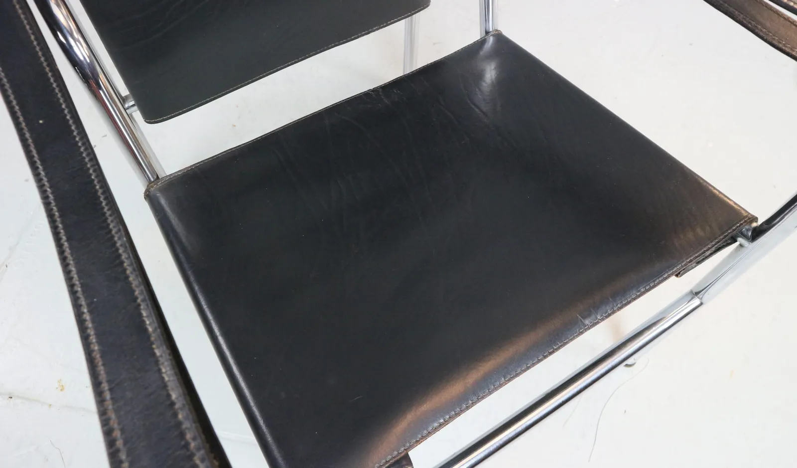 photo for sale Le Corbusier Vintage Black Leather Armchair Model  Lc1 For Cassina, 1970s