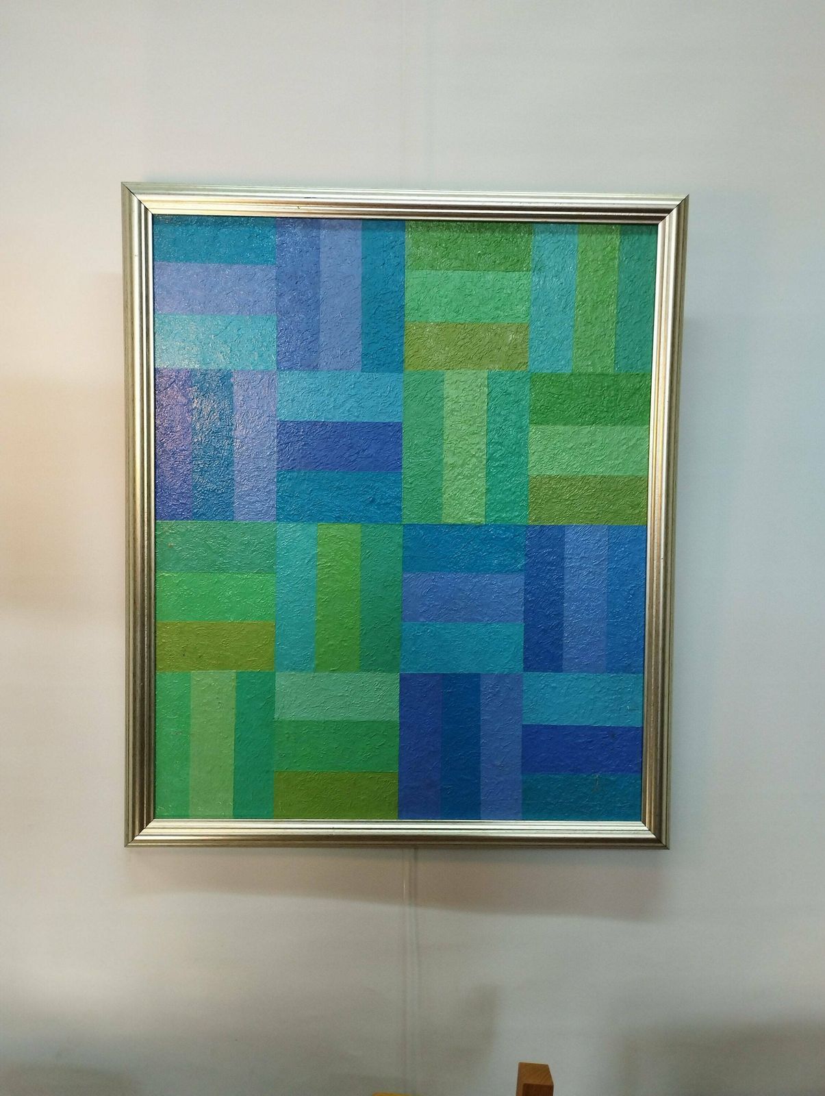 Original Artwork – Blue And Turquoise Geometric Squares – Margaret Sowerby photo vintage