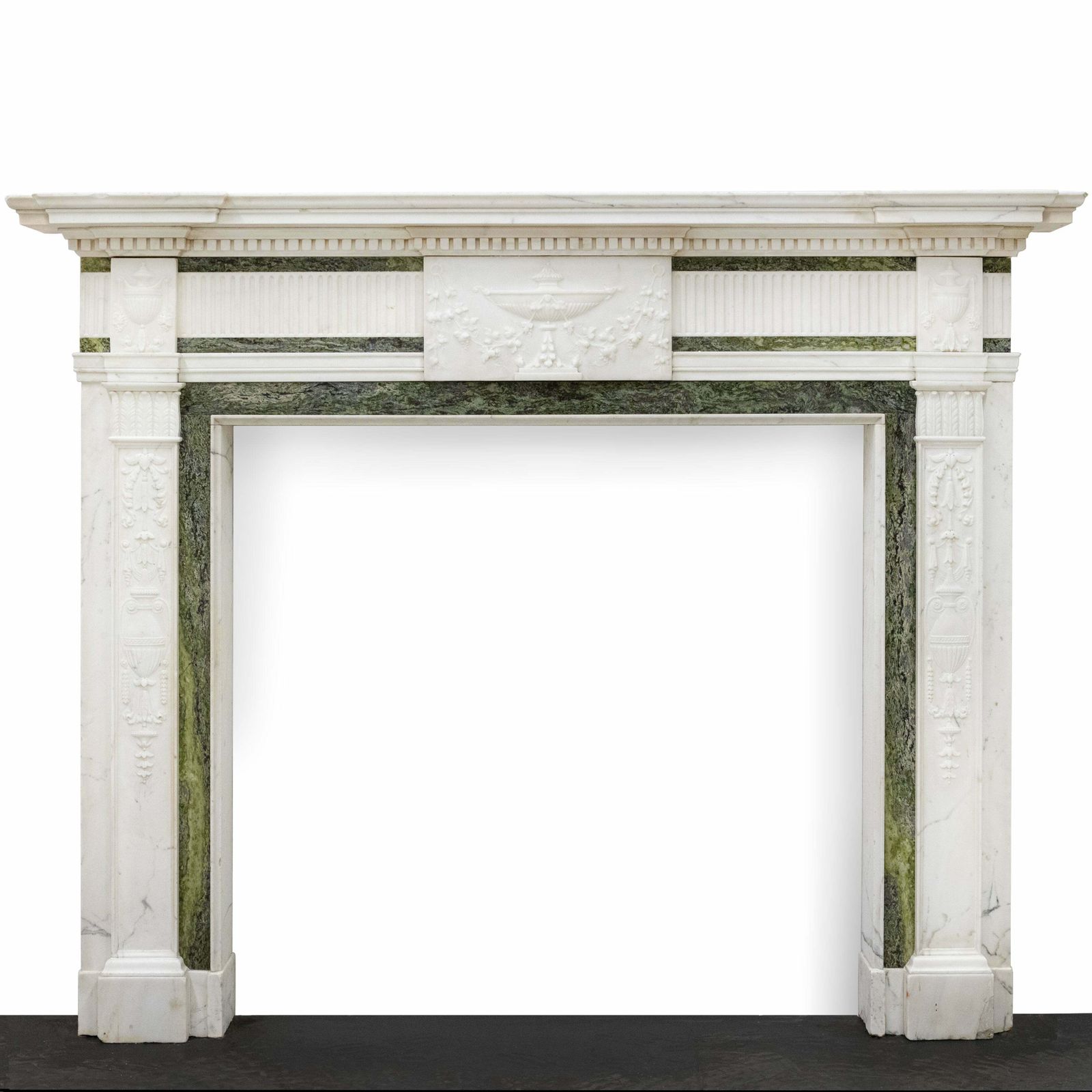 Antique Georgian Chimneypiece With Statuary & Connemara "Irish Green" Marble