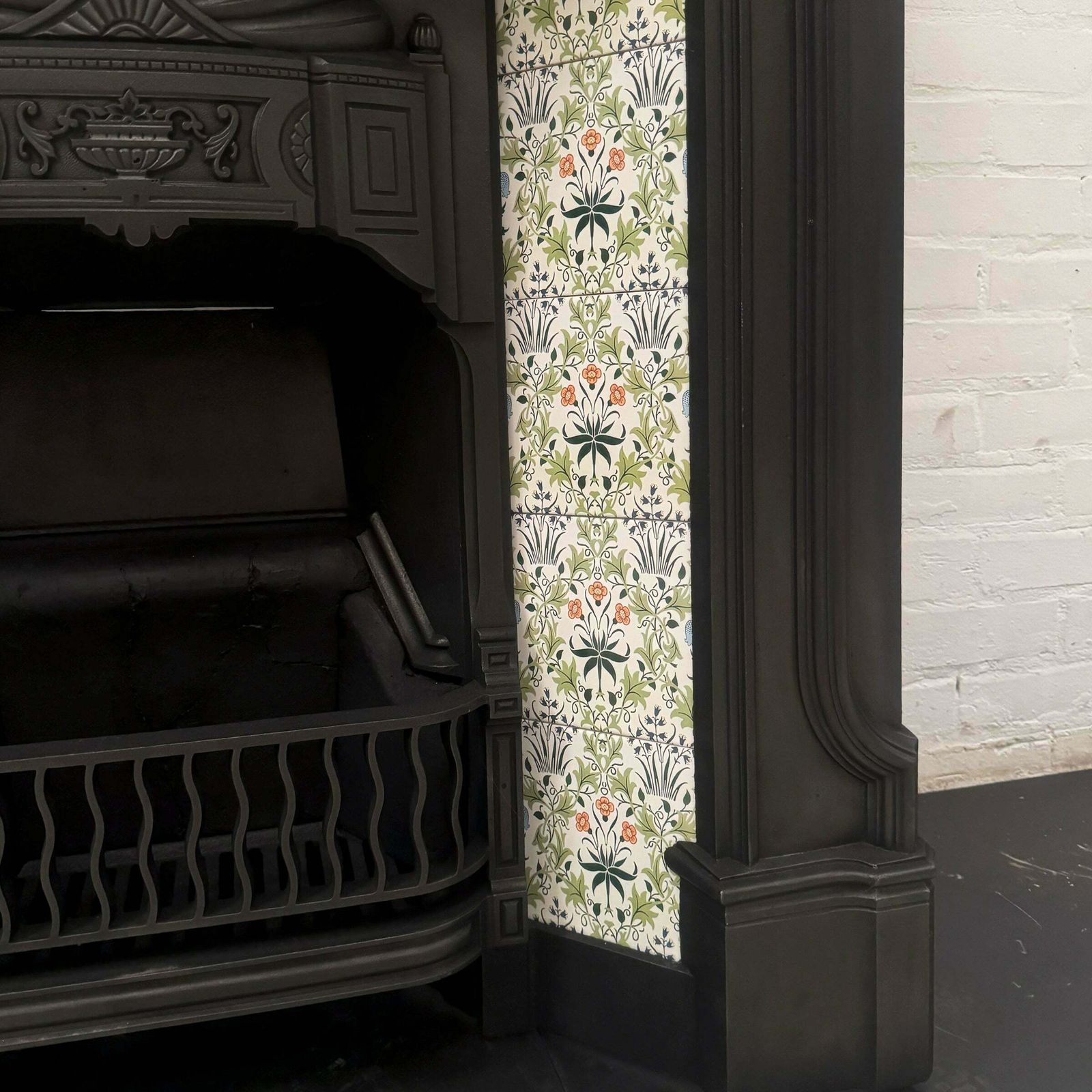 photo for sale Antique Victorian Tiled Cast Iron Combination Fireplace
