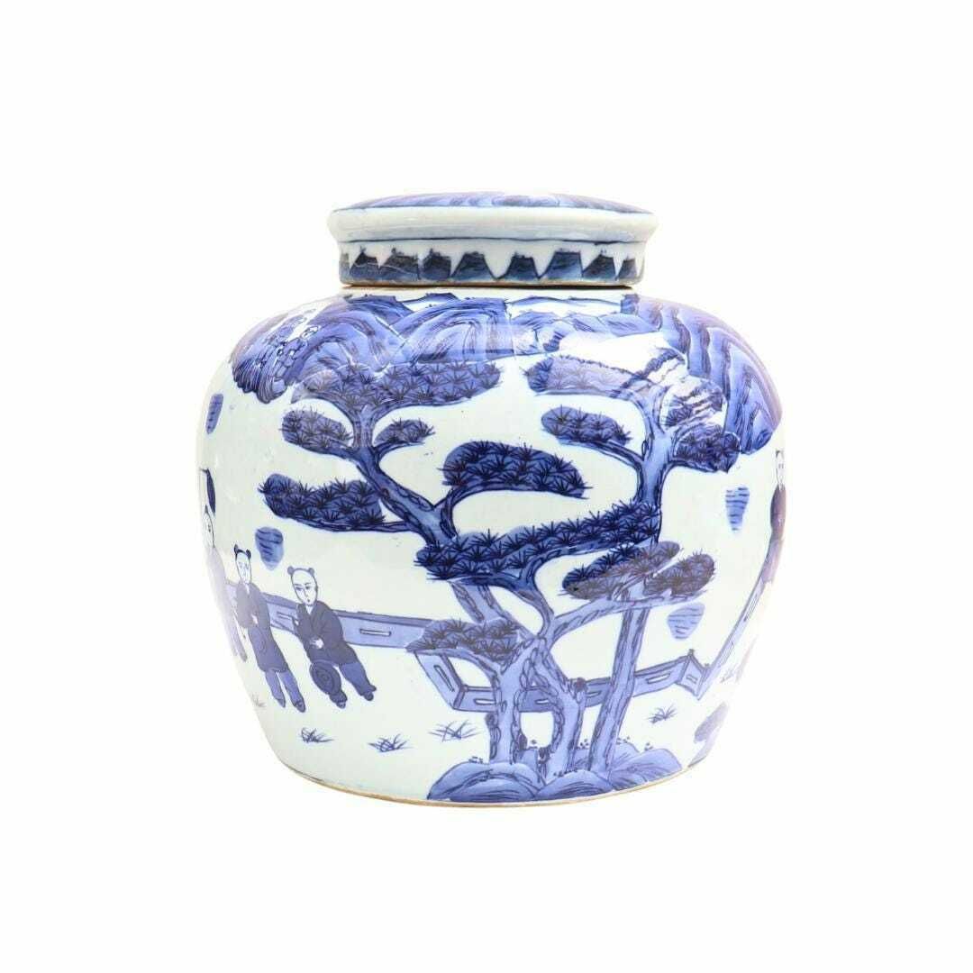 Huge Blue And White Chinese Ming Style Ginger Jar H 7.2'' , Chinese Blue And White Chinese Dragon Procession Lidded Jar, Big Chinoiserie Jar photo furniture