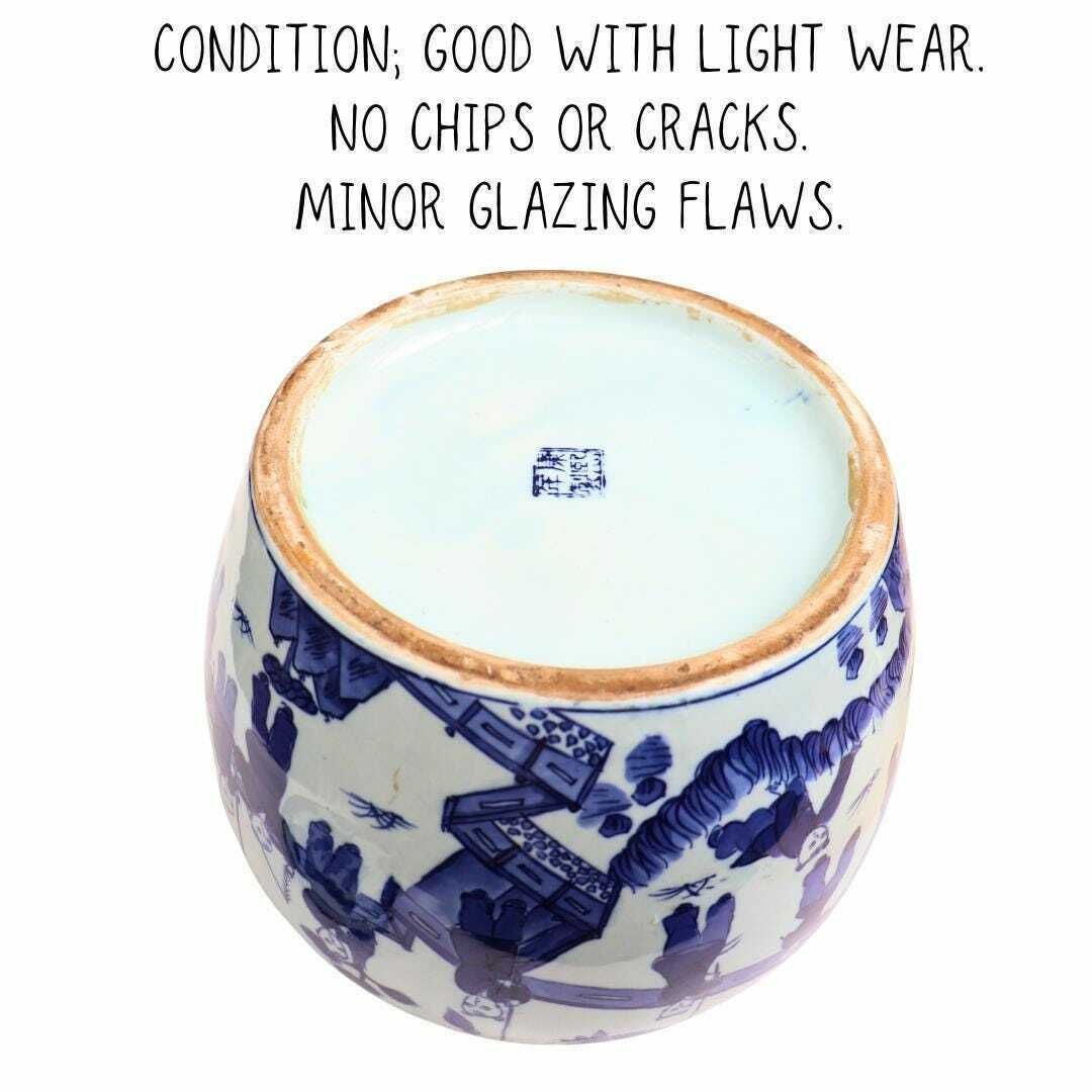 Huge Blue And White Chinese Ming Style Ginger Jar H 7.2'' , Chinese Blue And White Chinese Dragon Procession Lidded Jar, Big Chinoiserie Jar photo vinterior
