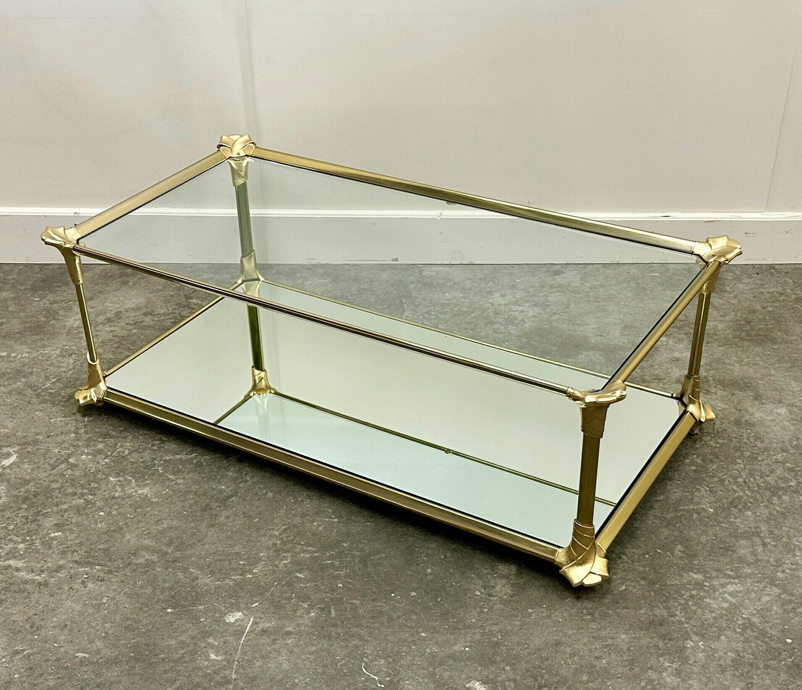 Elegante Vintage Salontafel Met Verspiegeld Messing, Jaren 1980, Frankrijk.