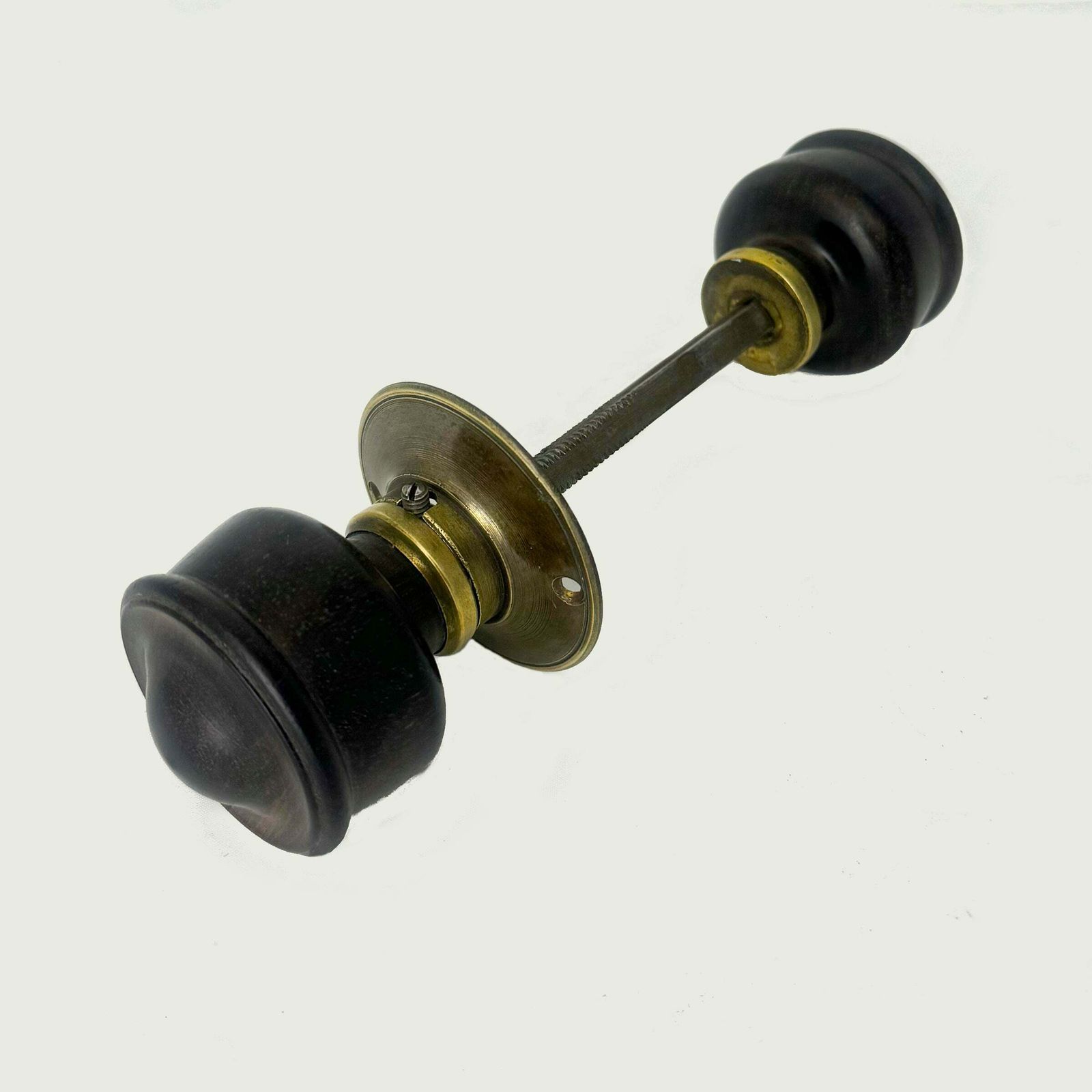 Antique Ebony Rimlock Door Knobs | 5 Pairs Available photo for sale