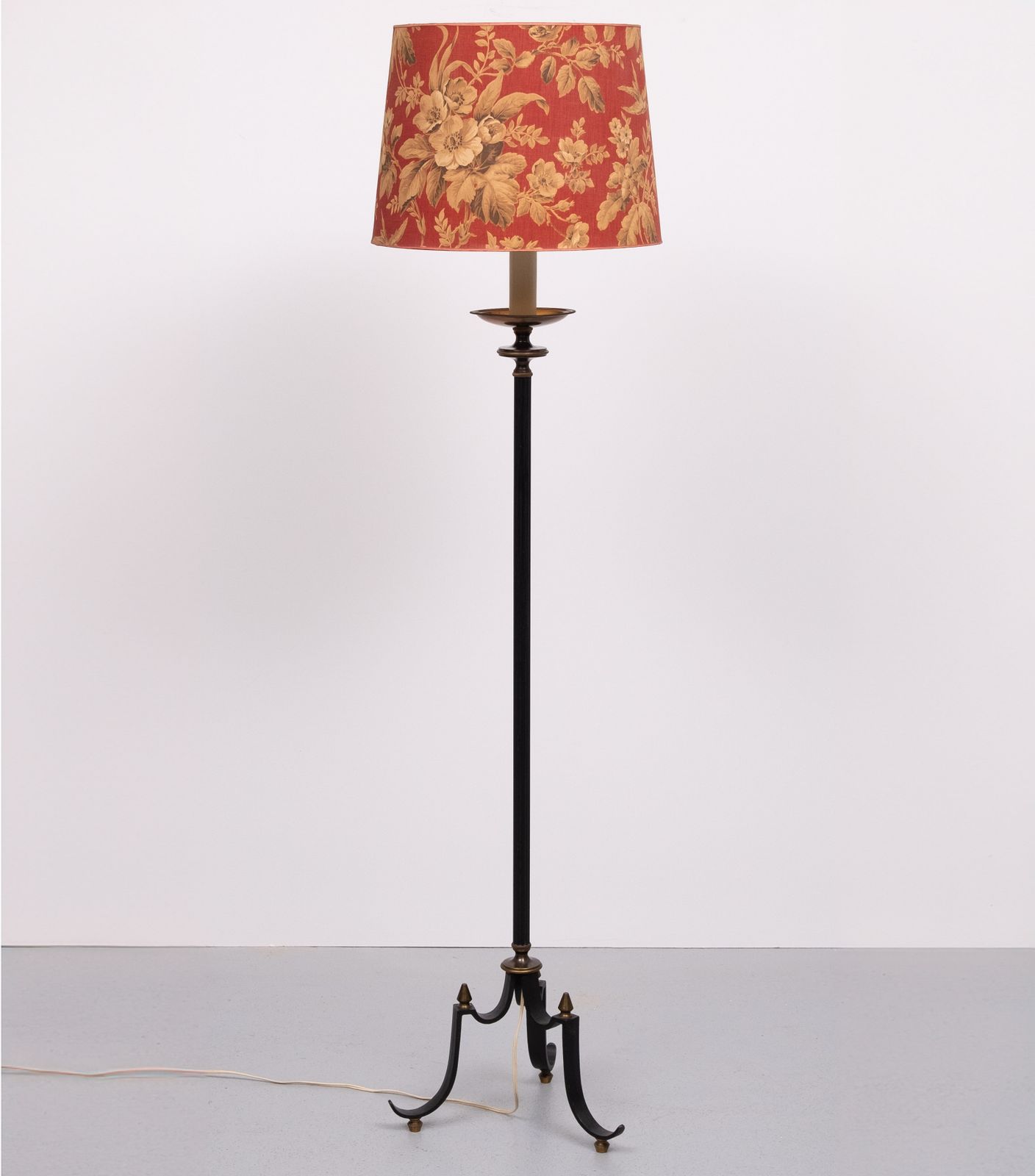 Superb French Tripod Green And Brass Floor Lamp 1950s