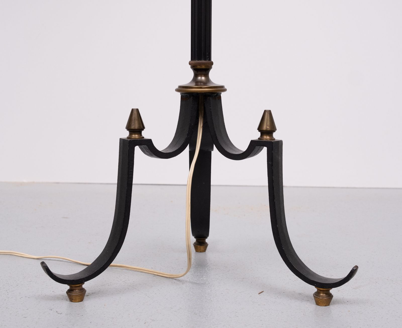 Superb French Tripod Green And Brass Floor Lamp 1950s photo vintage