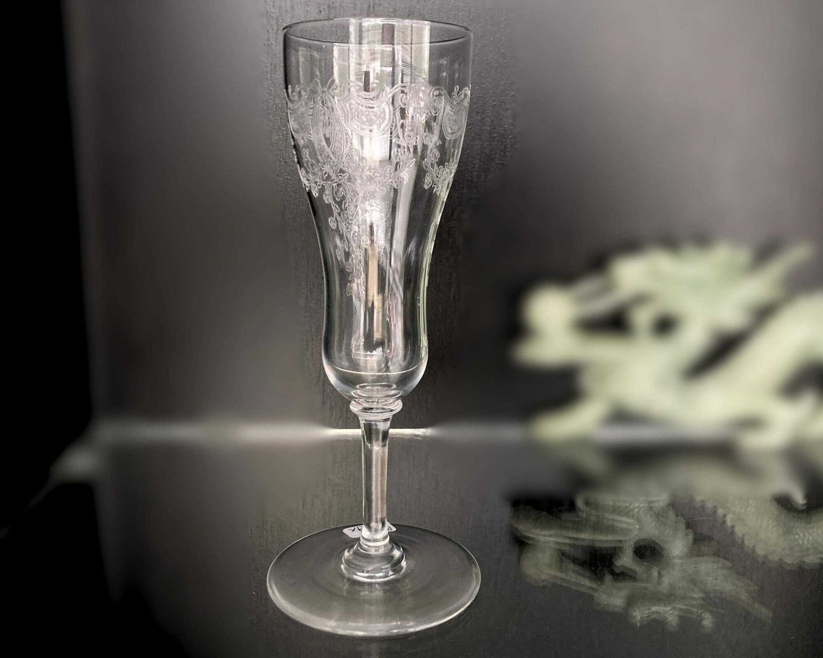 Crystal Champagne Glasses | 3 Flutes |  Engraved | Art Nouveau