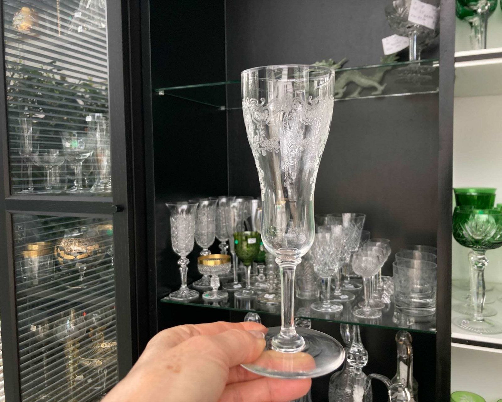 Crystal Champagne Glasses | 3 Flutes |  Engraved | Art Nouveau photo vinterior
