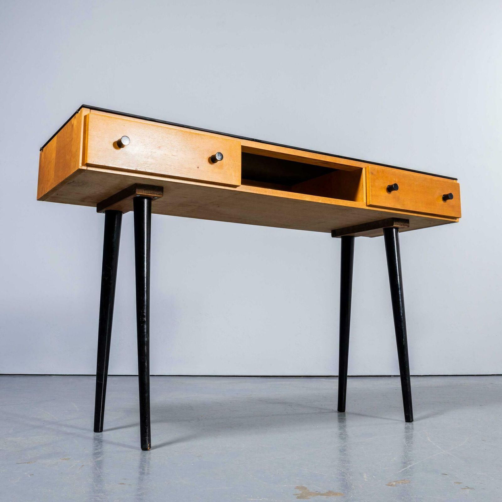 1950’s Small Birch Glass Top Dressing Table – Czech Production photo Furniture
