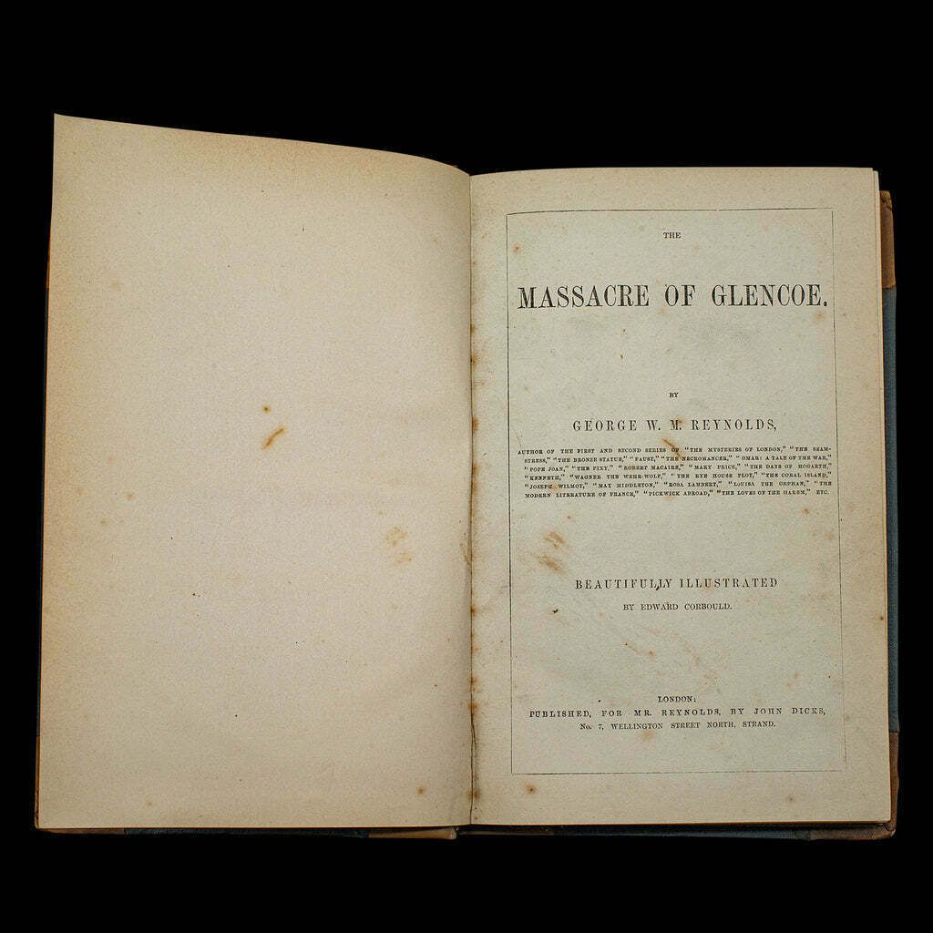 Antique Book, Massacre Of Glencoe, G. Reynolds, English Novel, Victorian, C.1860 photo for sale