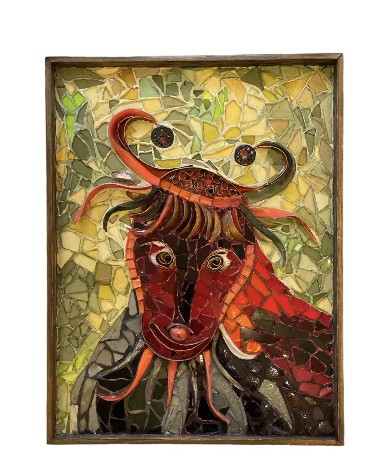 Tove Gronningsaeter Mosaic Portrait Of Mystery Dragon, Dated 1976: Late 20th Century Norway
