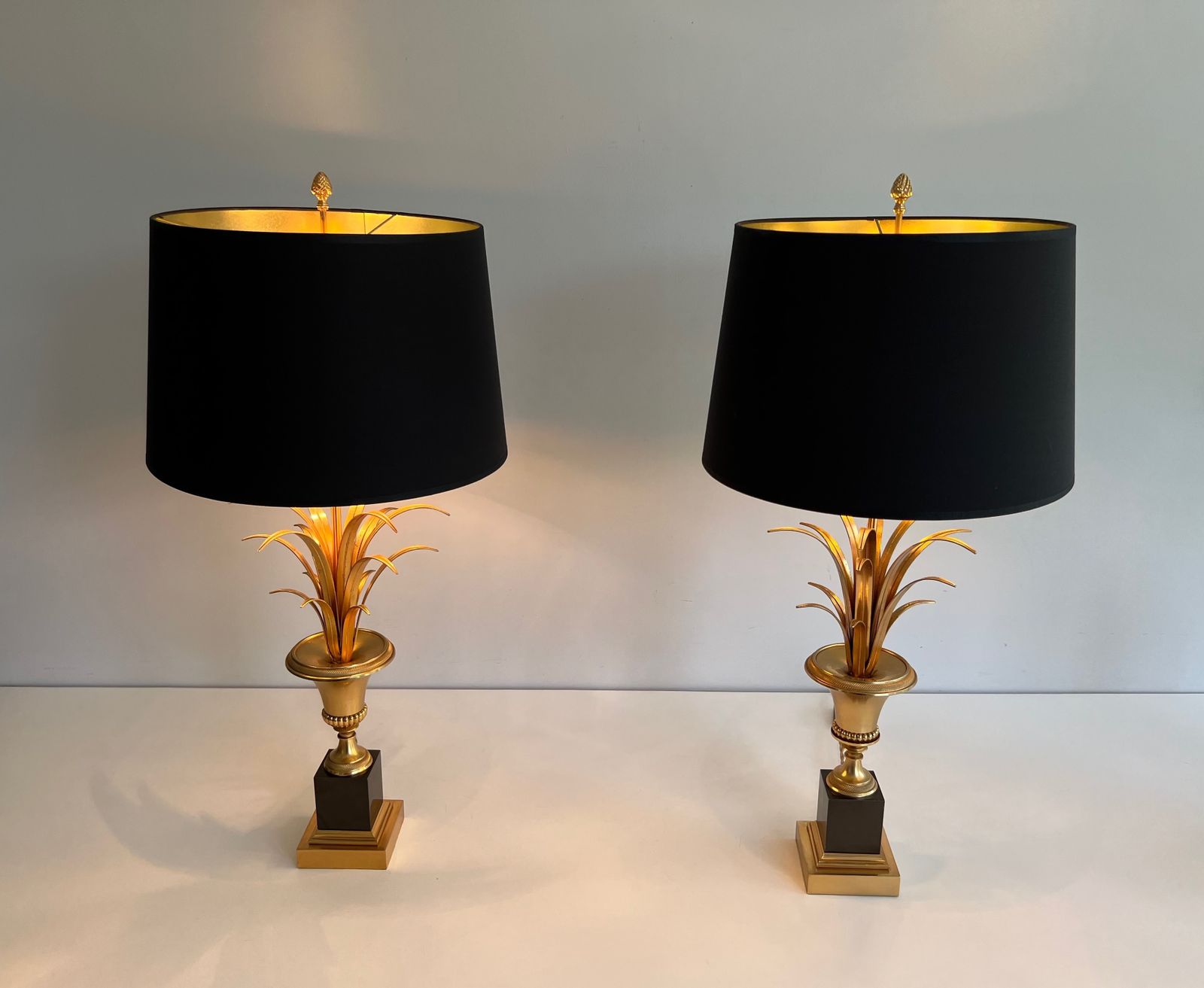 Pair Of Palm Tree Lamps In Chrome And Brass In The Style Of Maison Charles. Circa 1970 photo furniture