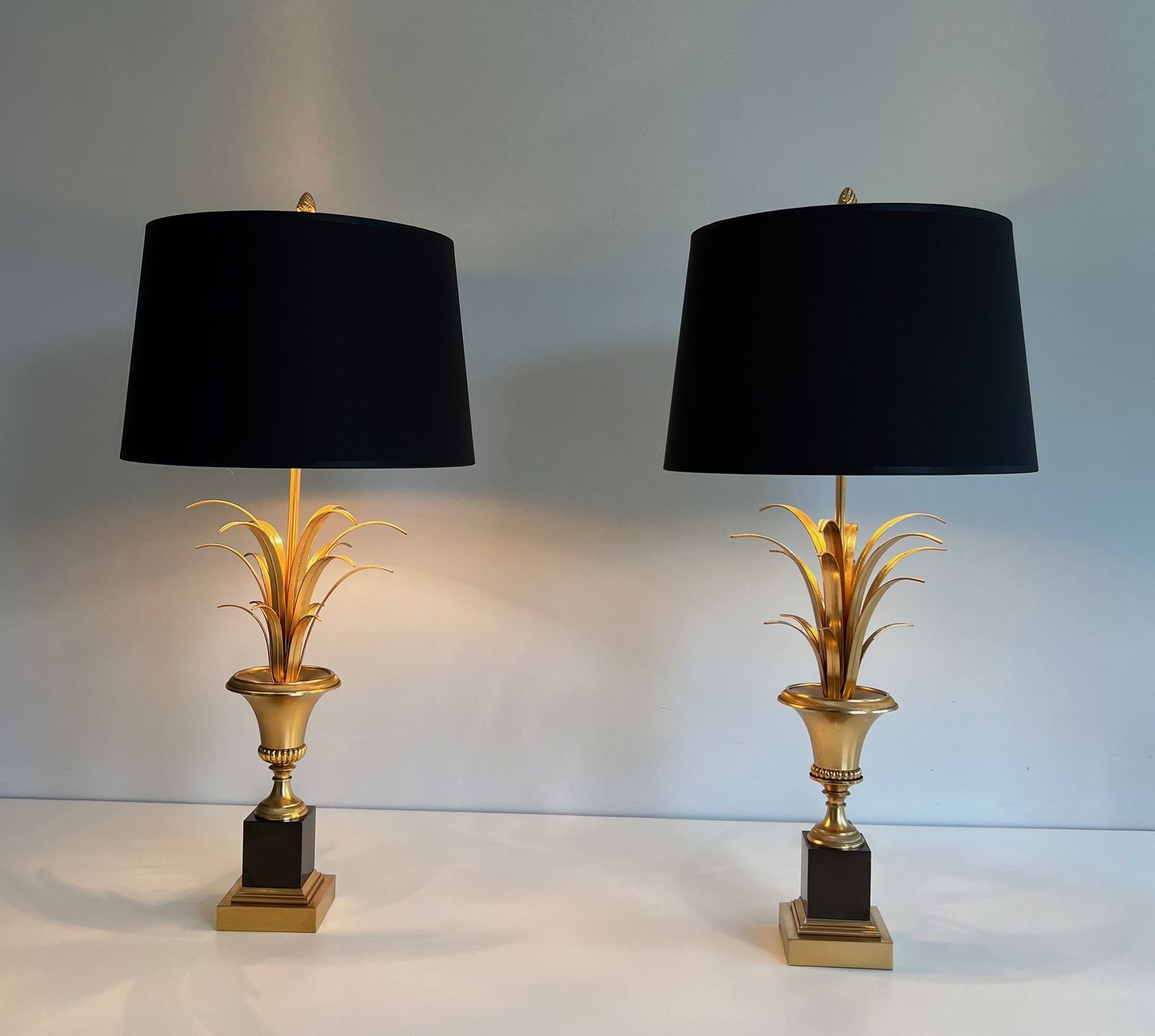 photo furniture Pair Of Palm Tree Lamps In Chrome And Brass In The Style Of Maison Charles. Circa 1970