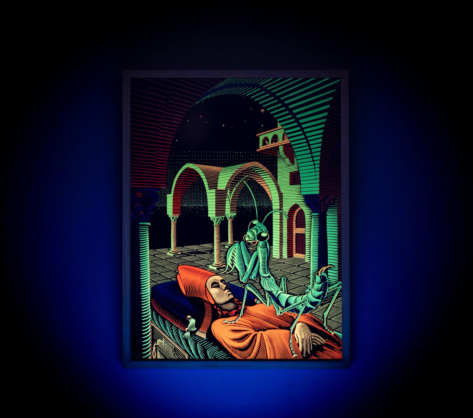 photo vinterior M.C. Escher Black Light Poster ''Dream'' Ca. Jaren 1960