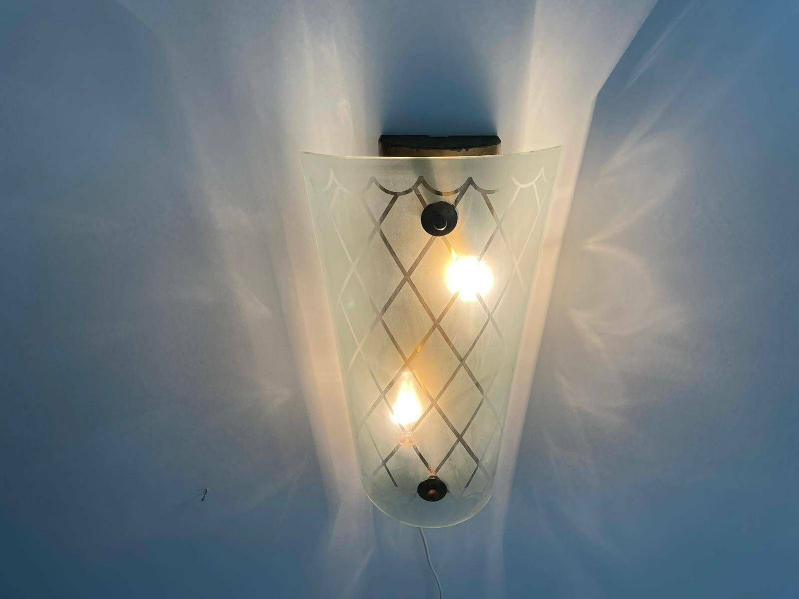 Unique Italian Design Brass & Curved Glass Cinema Lobby Wall Lamp, 1950s Italy photo 815.0