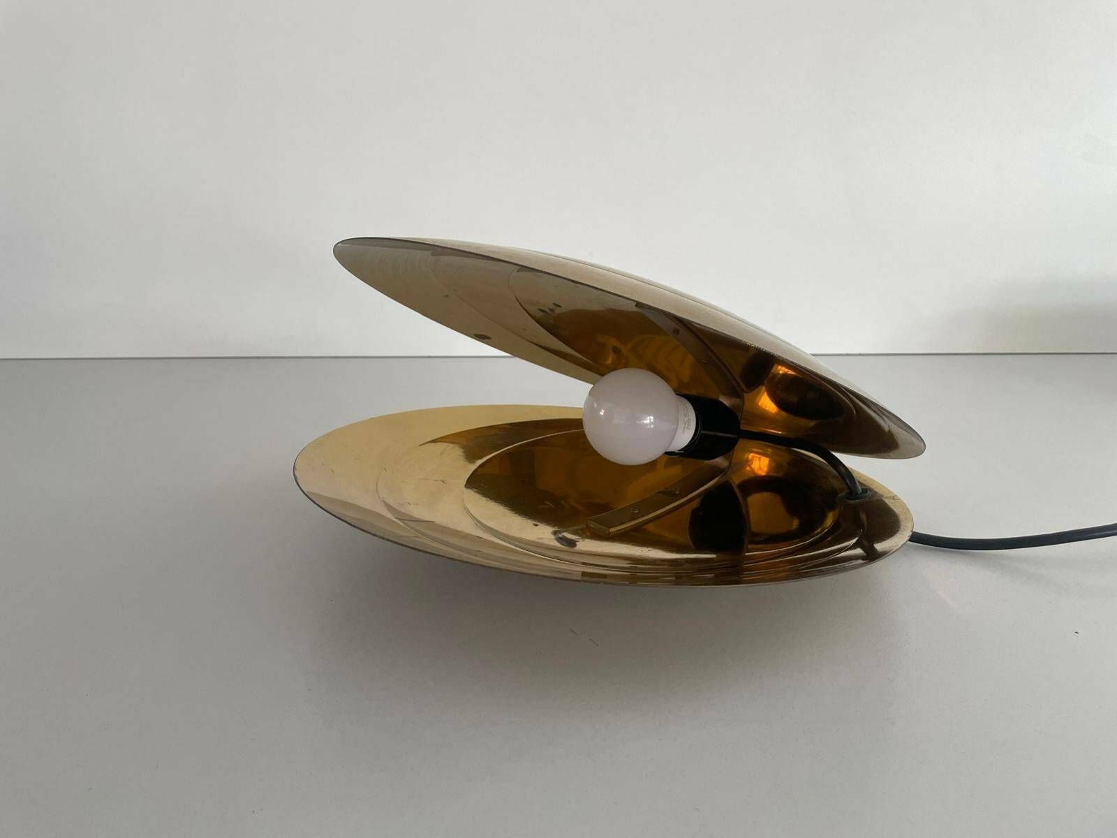 Mid Century Modern Rare Large Clam Shell Design Brass Table Lamp By Angelo Brotto, 1960s, Italy photo buy