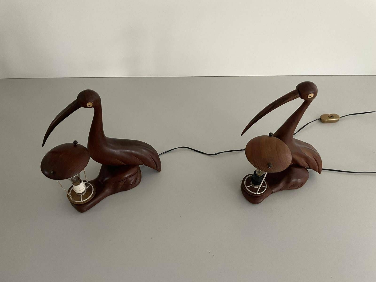 Italian Teak Heron Design Pair Of Table Lamps By Aldo Tura, 1960s, Italy photo 1197.0