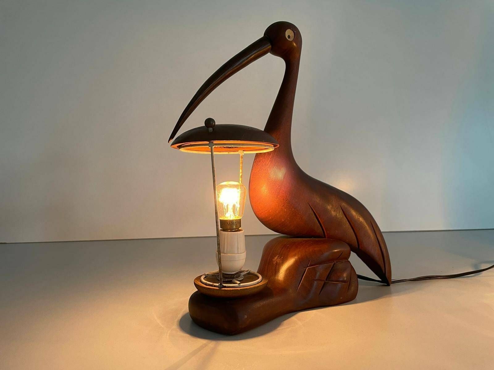 photo for sale Italian Teak Heron Design Pair Of Table Lamps By Aldo Tura, 1960s, Italy