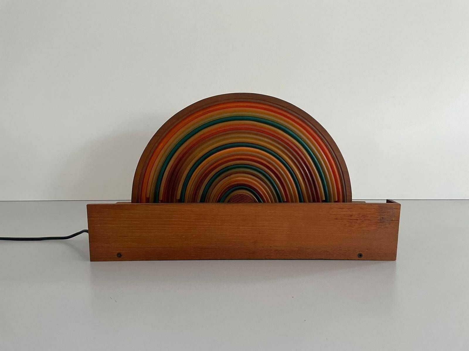 photo for sale Italian Unusual Design Wood Rainbow Bedside Night Lamp With Blue Fluorescent Light, 50s/60s, Italy