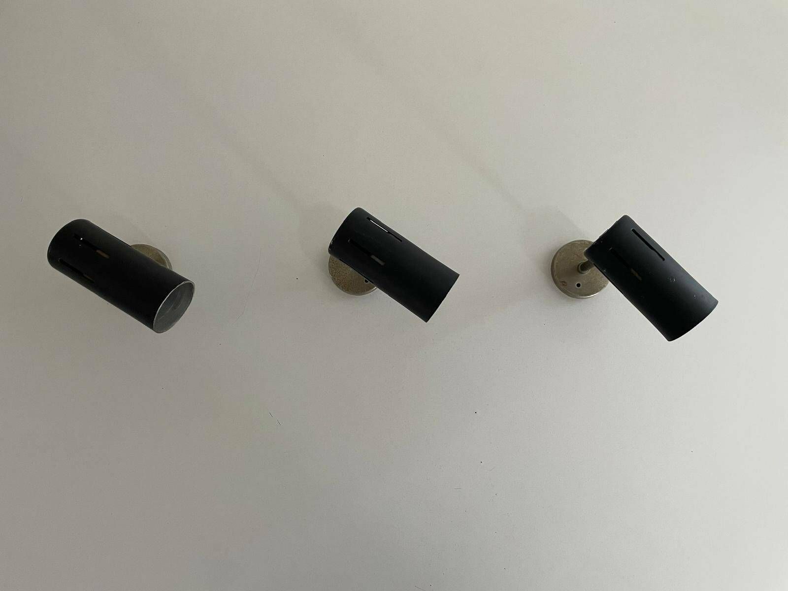 Italian Design Black Metal Spot Sconces, Set Of 3, 1950s, Italy photo 1305.0