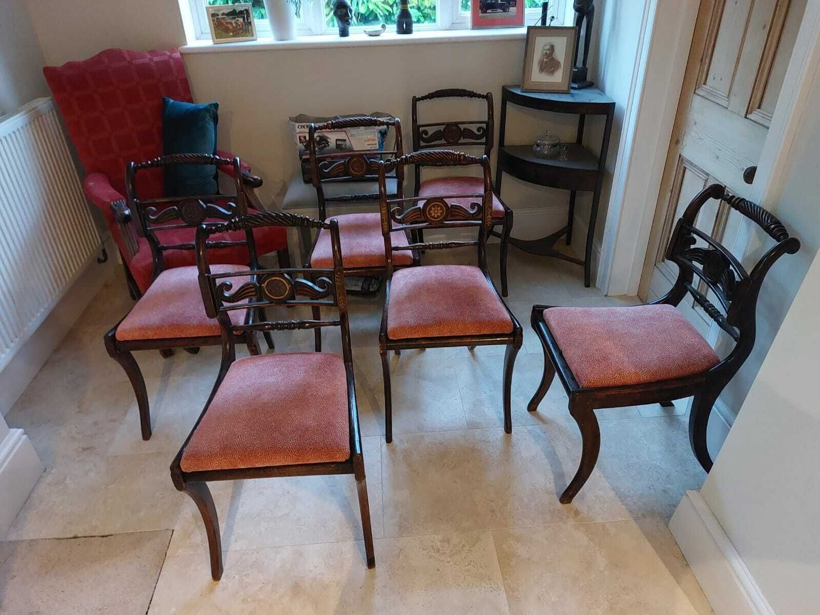 Set Of 6 Mid Nineteenth Century Re Upholstered Dining Chairs, William IV Style