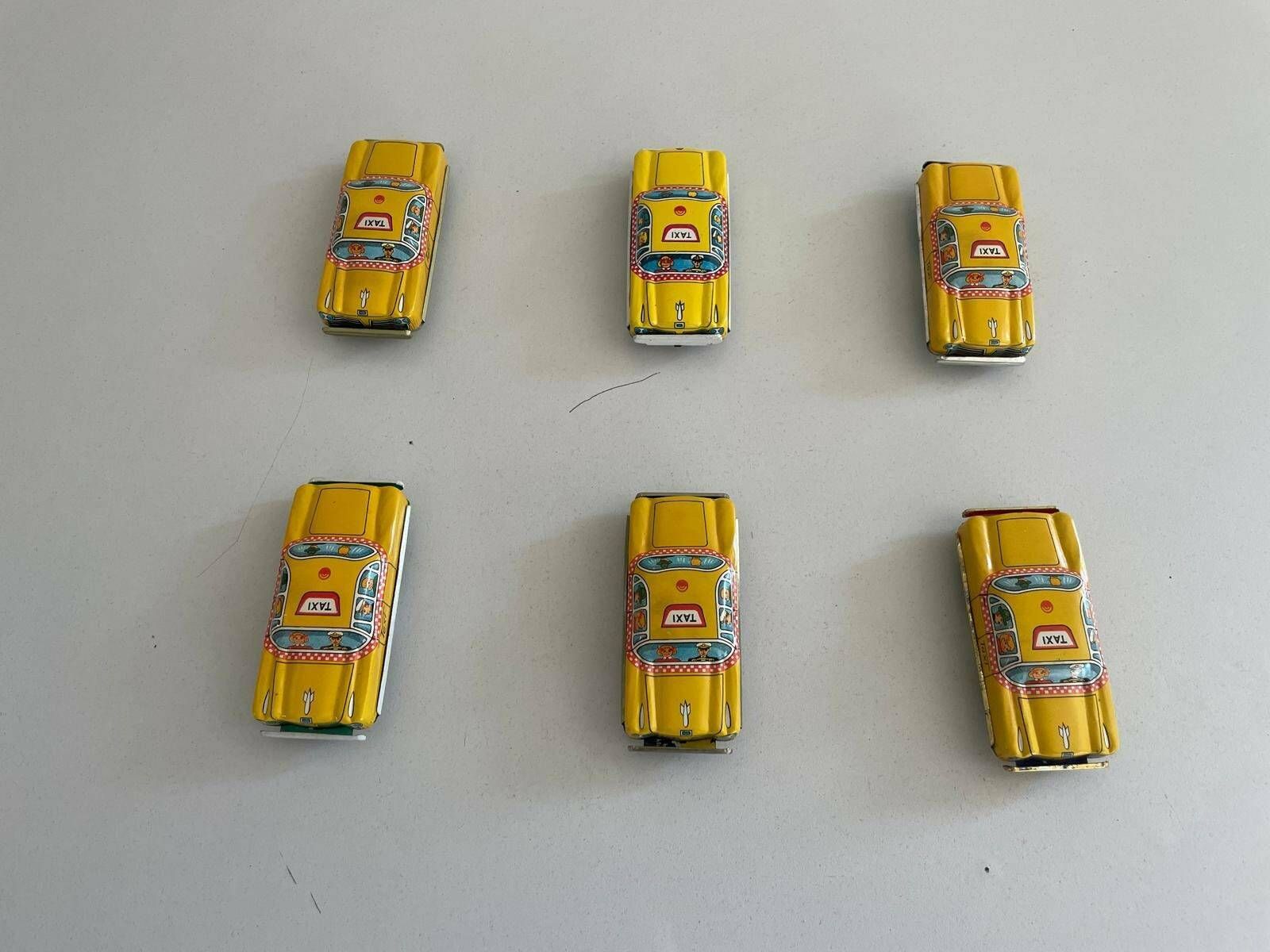 Nt Tin Taxi Toy Car, Set Of 6, Made In Japan photo vintage