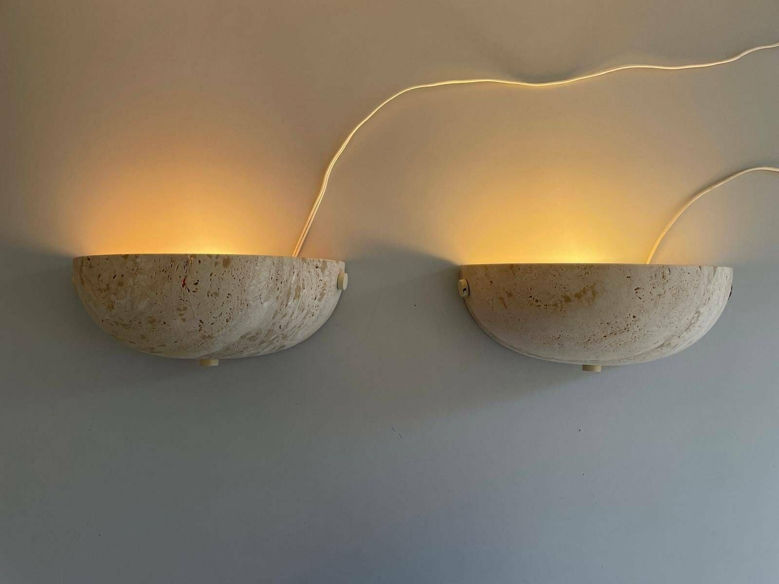 Rare French Travertine Pair Of Sconces, 1960s, France