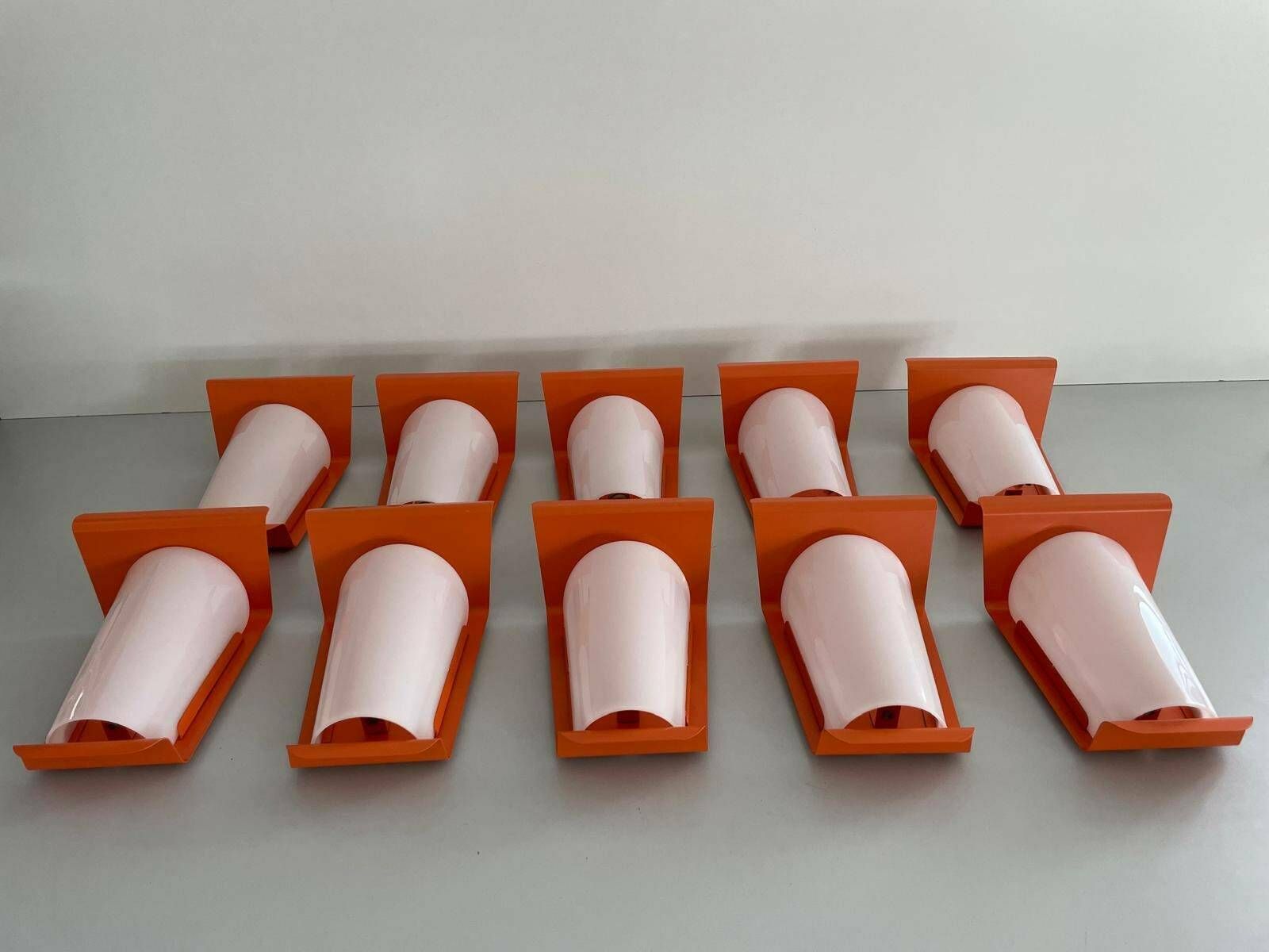 photo furniture Orange Metal And Plexi Shade Pair Of Sconces, 1960s, Germany