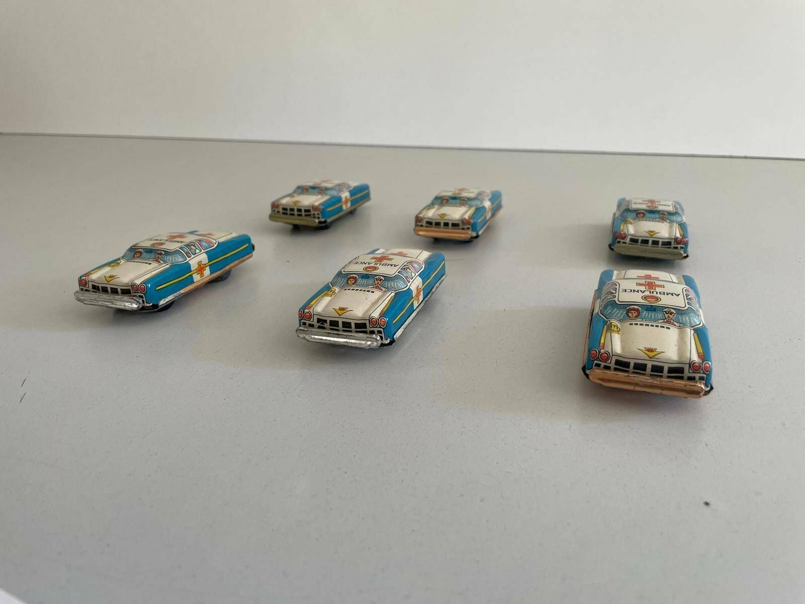 Nt Tin Ambulance Toy Car, Set Of 6, Made In Japan photo vinterior