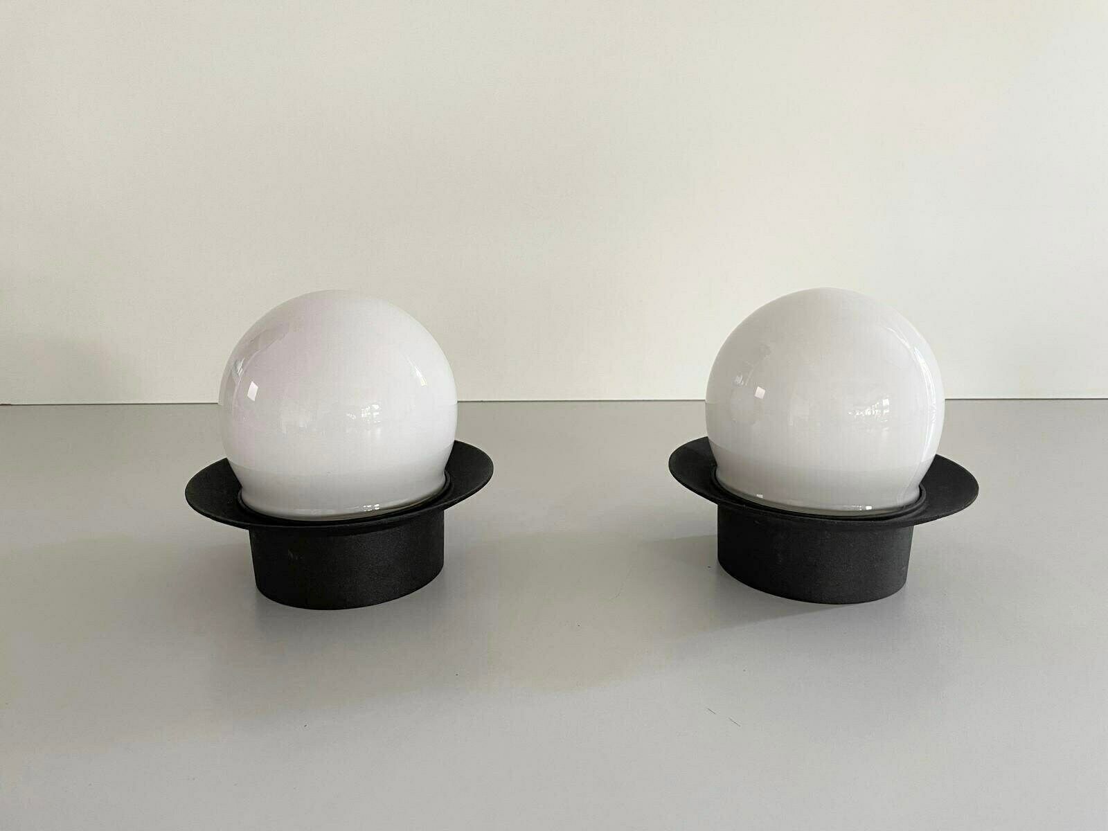 Mid Century Modern Ball Glass Pair Of Flush Mount Or Wall Lights By Ismos, Italy, 1960s