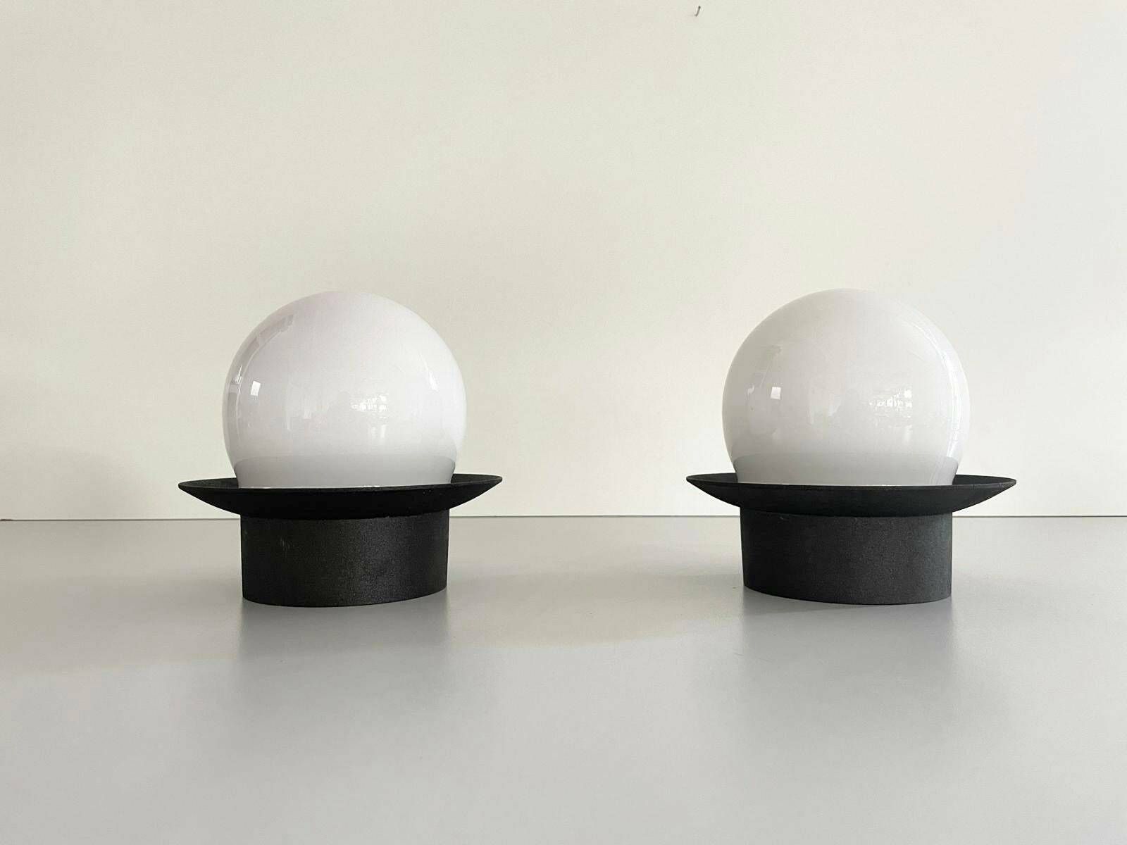 Mid Century Modern Ball Glass Pair Of Flush Mount Or Wall Lights By Ismos, Italy, 1960s photo for sale