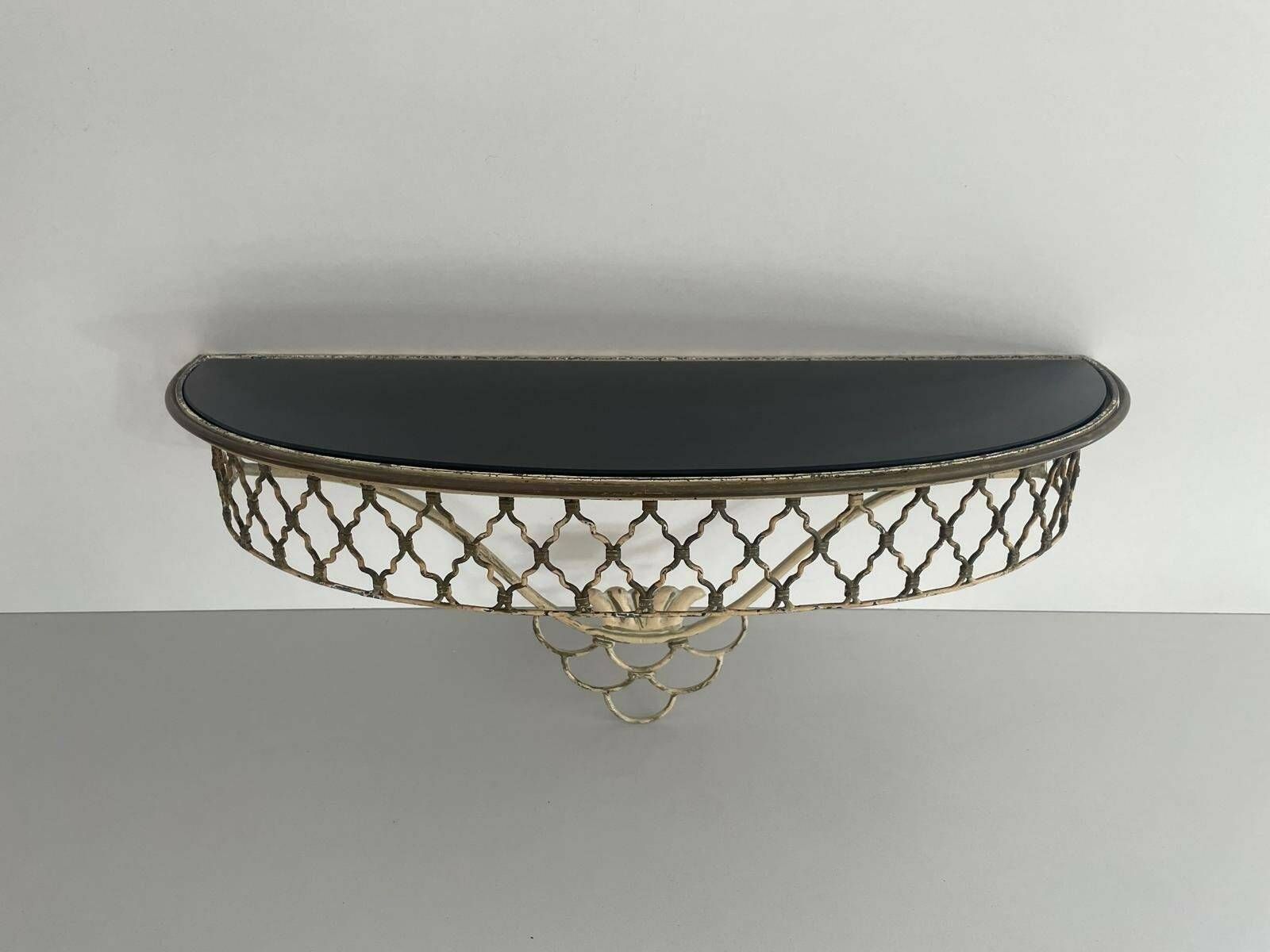 Mid Century Italian Brass And Ceramic Top Floating Shelf, 50s, Italy
