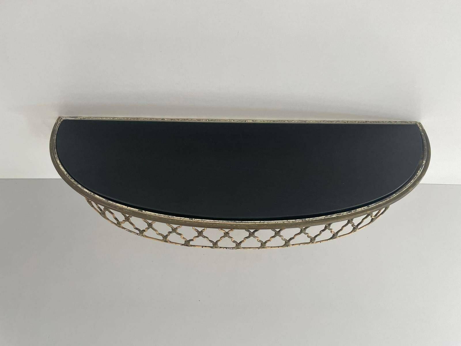 Mid Century Italian Brass And Ceramic Top Floating Shelf, 50s, Italy photo vinterior