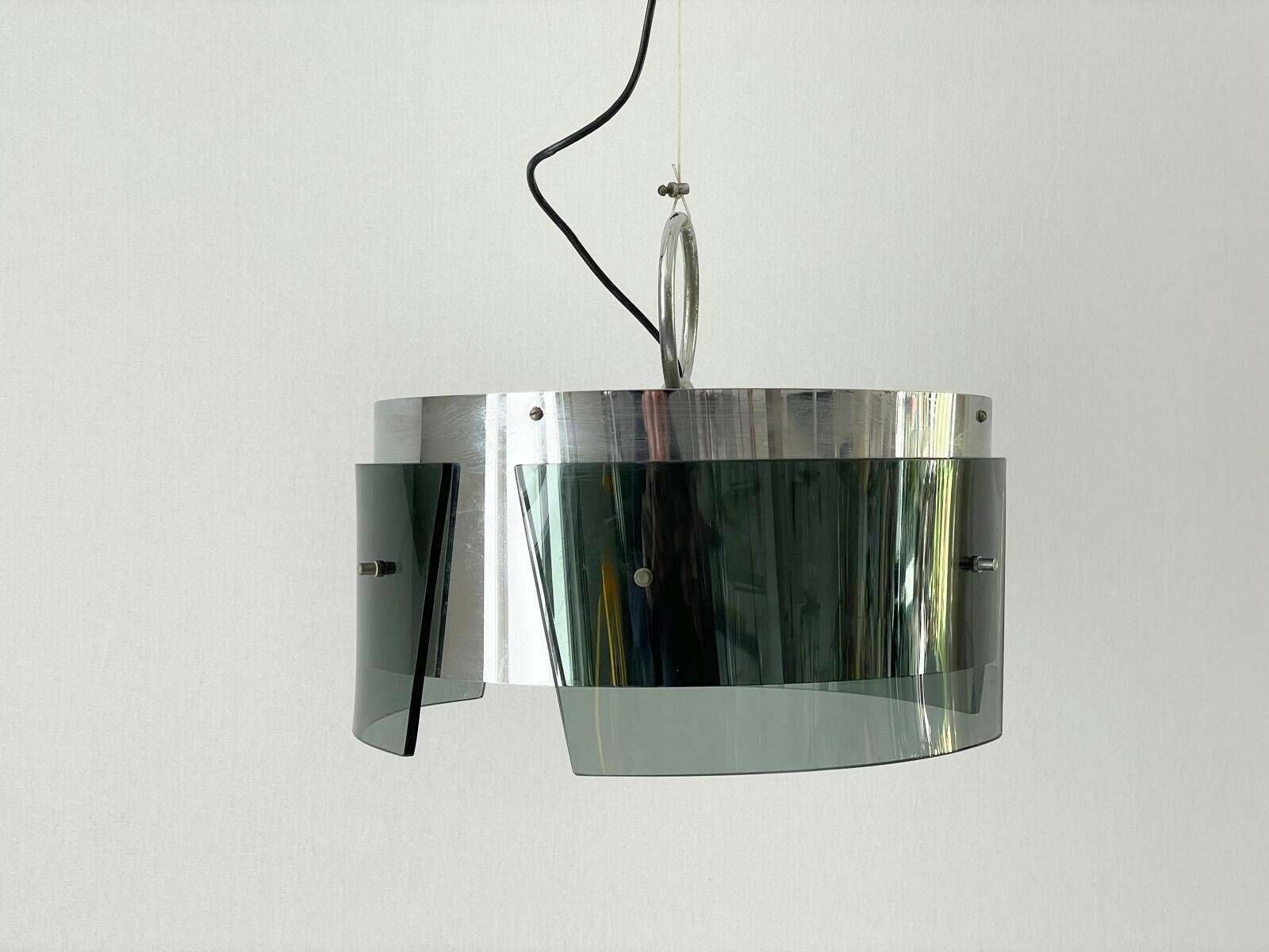Italian Design Cylindrical Green Glass And Chrome Pendant Lamp, Italy, 1970s