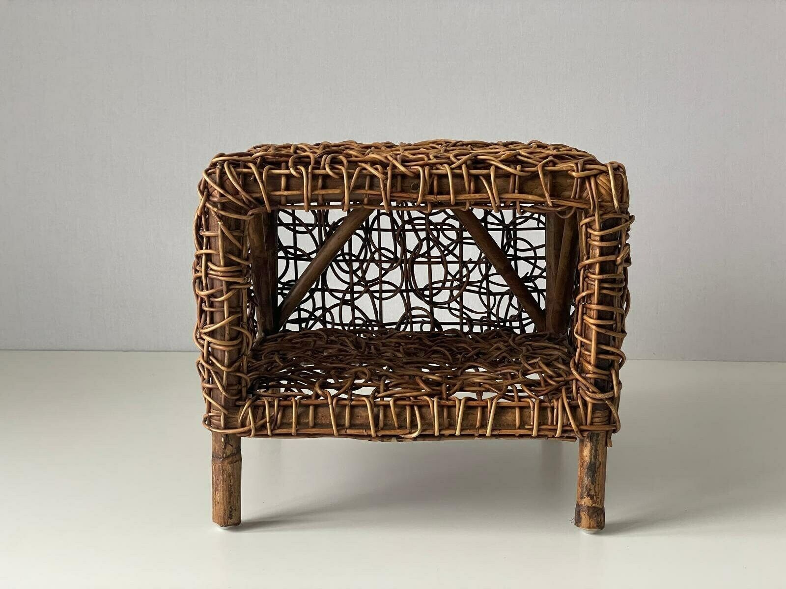 Unusual Italian Design Woven Bamboo Pair Of Bedside Tables, Italy, 1960s photo 1956.0