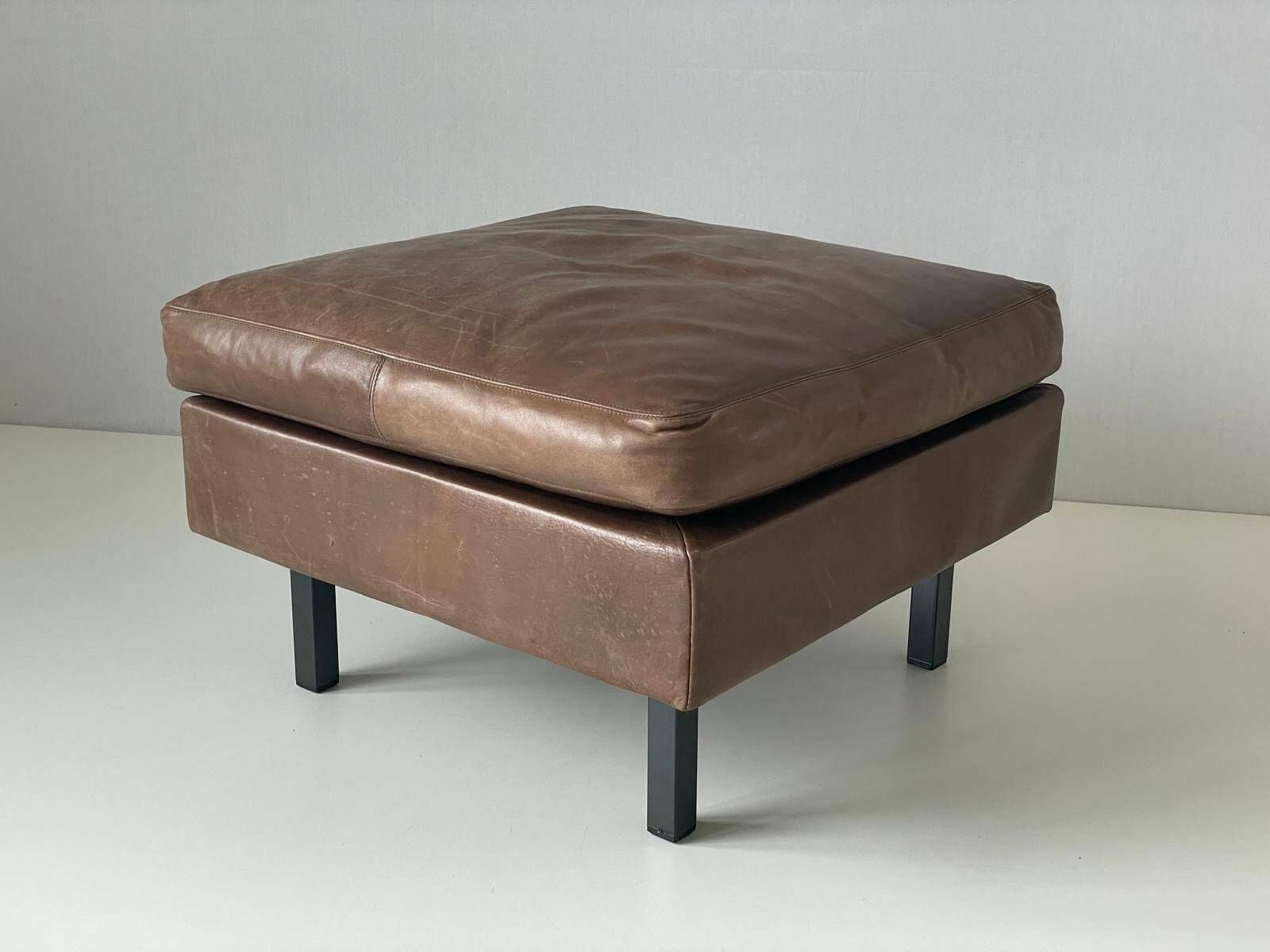 Model Conseta German Modern Leather Square Pouf By Friedrich Wilhelm Möller For Cor, 1960s, Germany