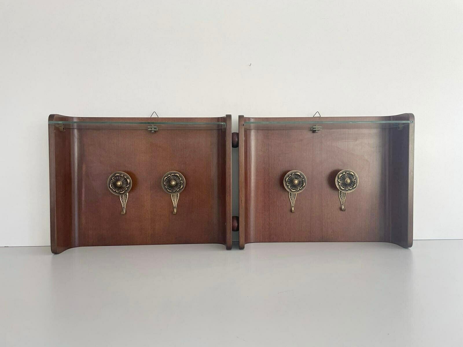 Italian Design Bent Wood Clothes Rack With 4 Brass Hanger And 2 Glass Shelf, Italy, 1960s photo Furniture