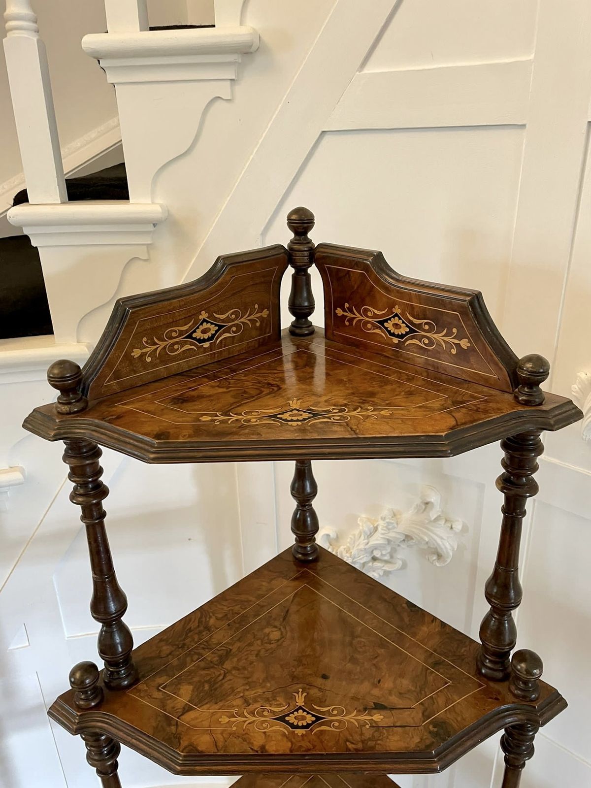 Quality Antique 19th Century Inlaid Walnut Four Tier Corner Whatnot photo buy