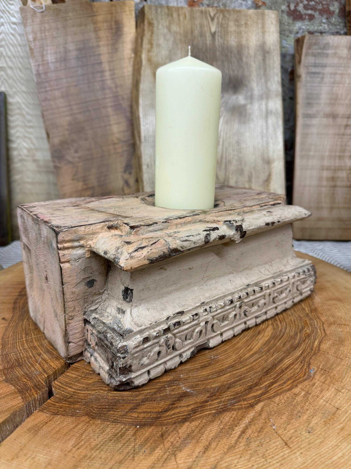 Rustic Church Candle Holder / Indian Pillar Base Holder / Farmhouse Decor Pink photo furniture