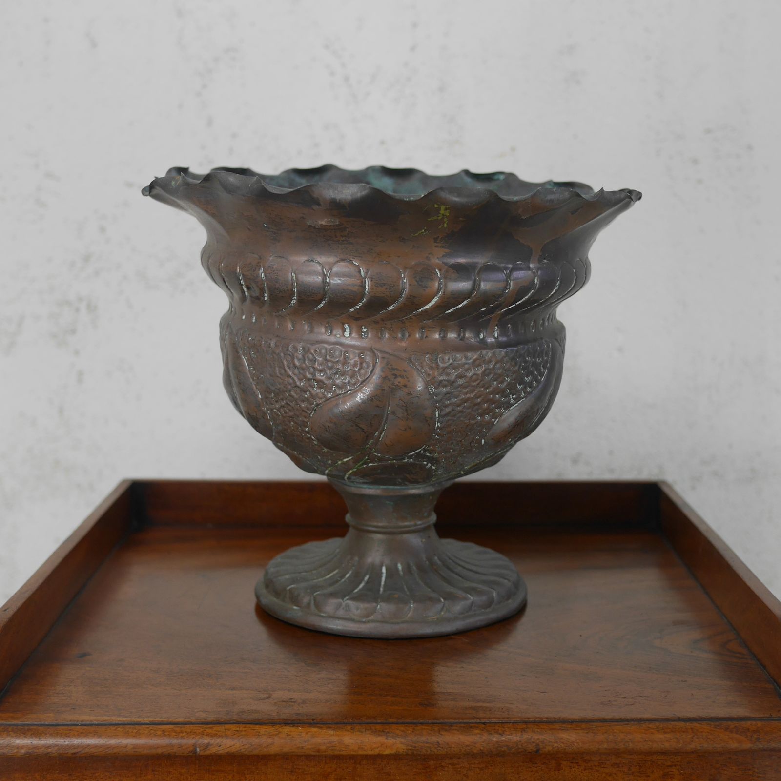 Antique Vintage Heavy Copper Jardiniere Planter Plant Pot Urn Etched #102581 photo buy