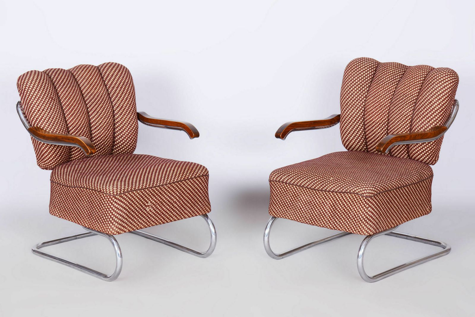 Set Of Two Original Bauhaus Armchairs, By O. Zoufalý, Chrome, Czech, 1930s