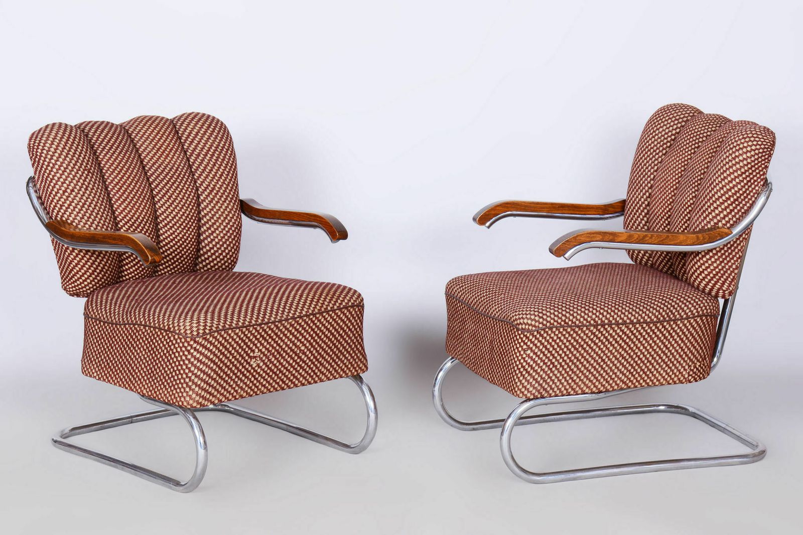 Set Of Two Original Bauhaus Armchairs, By O. Zoufalý, Chrome, Czech, 1930s photo Furniture