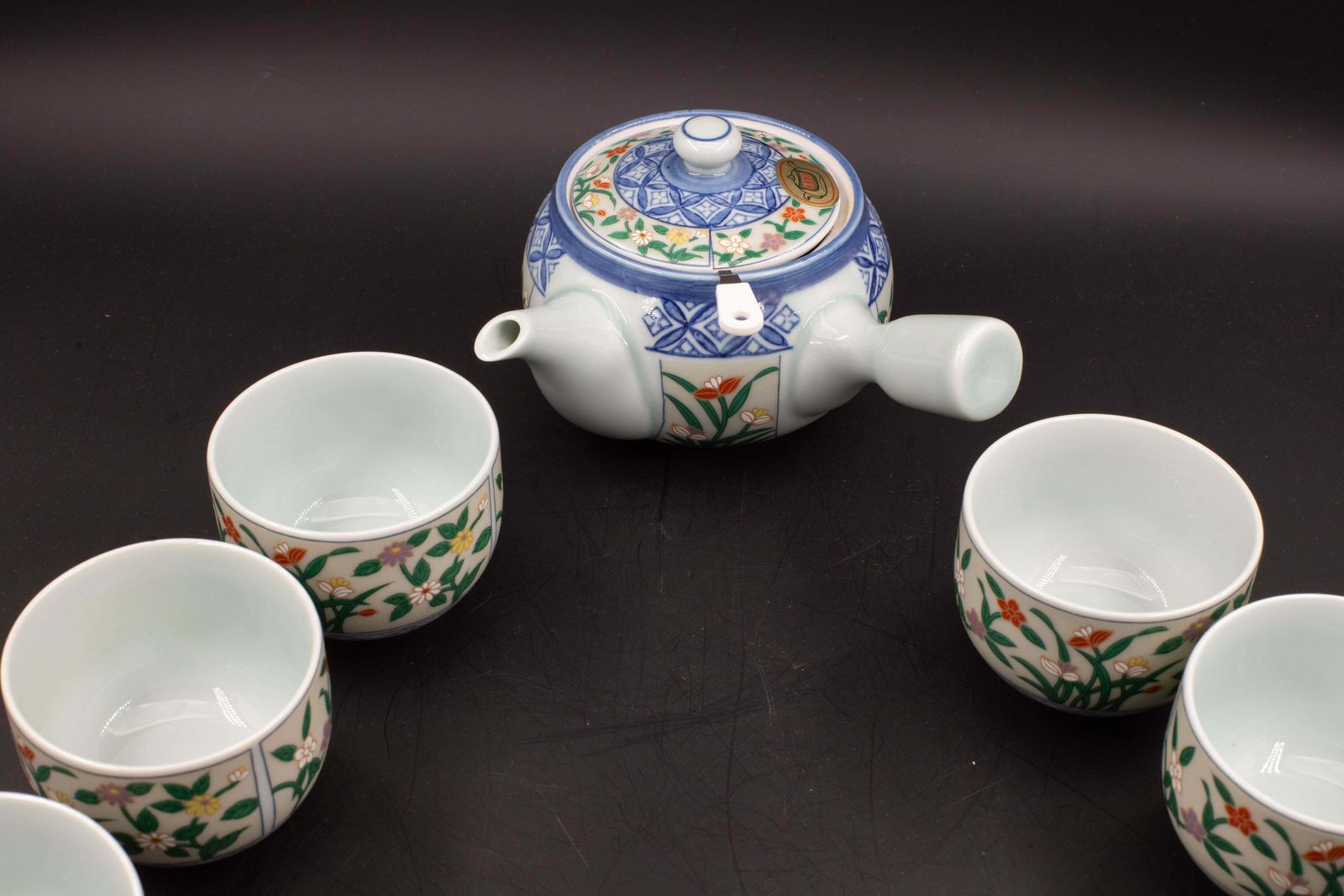 Japanese Tea Set Tea Pot Strainer Cups Set Of 6 Hand Painted Celadon photo Home Decor