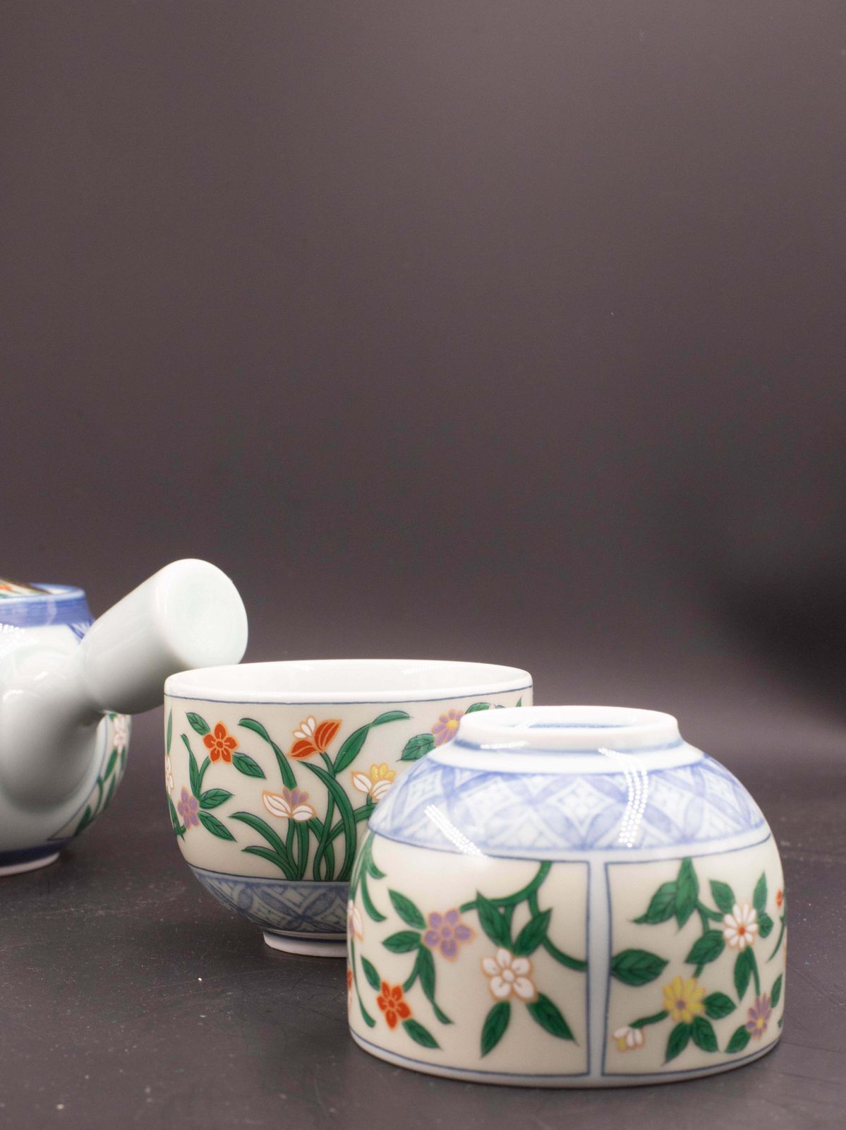 Japanese Tea Set Tea Pot Strainer Cups Set Of 6 Hand Painted Celadon photo buy