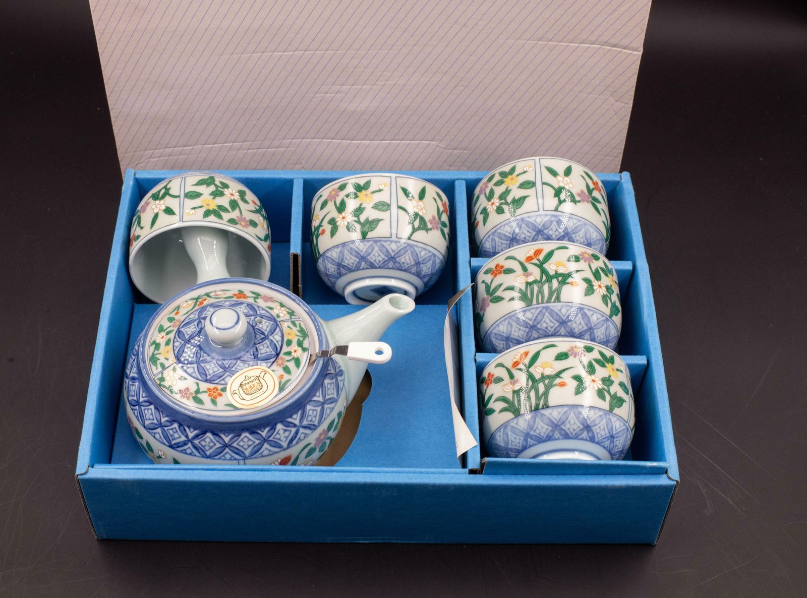 photo furniture Japanese Tea Set Tea Pot Strainer Cups Set Of 6 Hand Painted Celadon