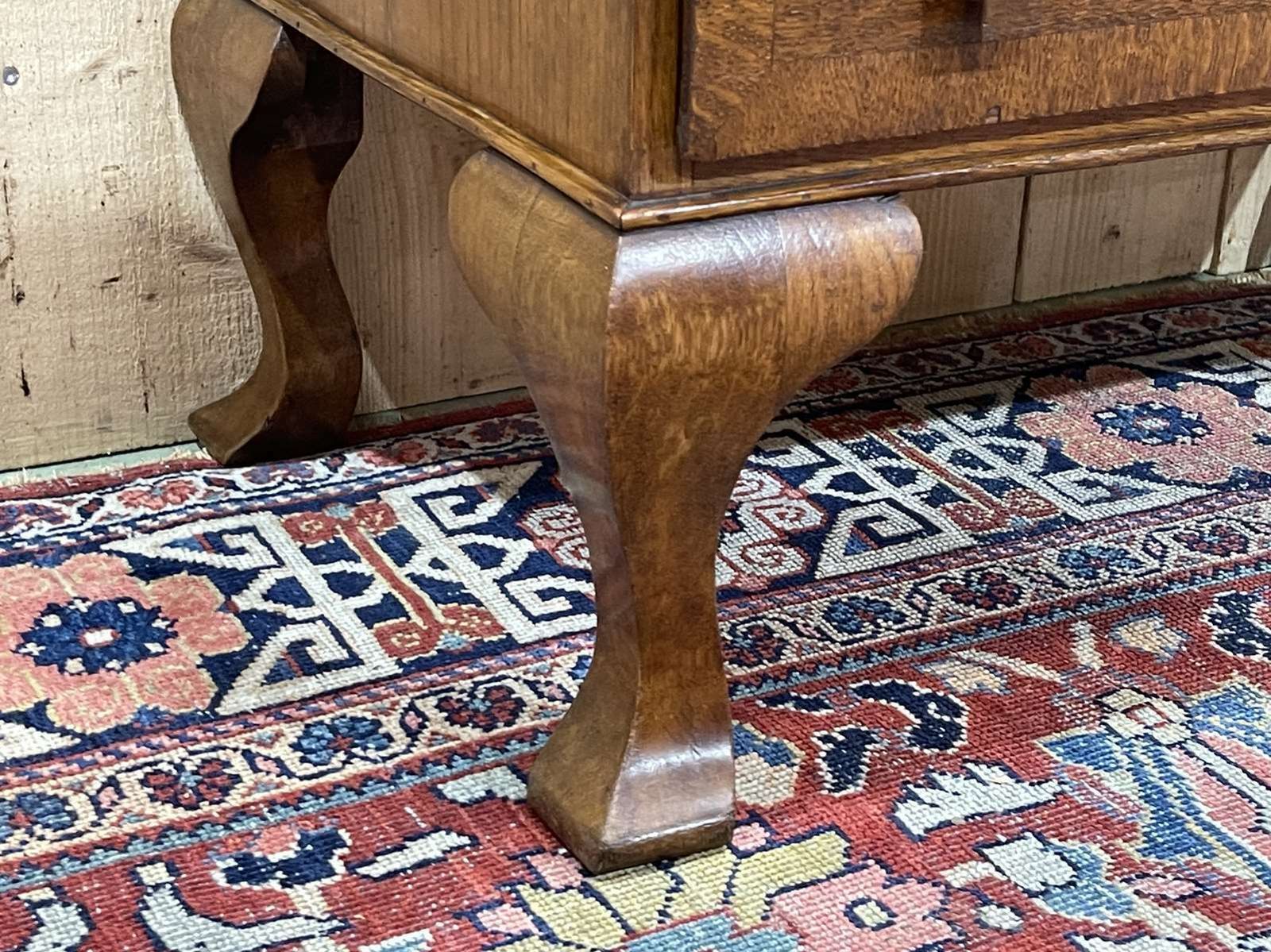 photo vintage English Speed Bump Desk In Oak And Leather, From The 1950s